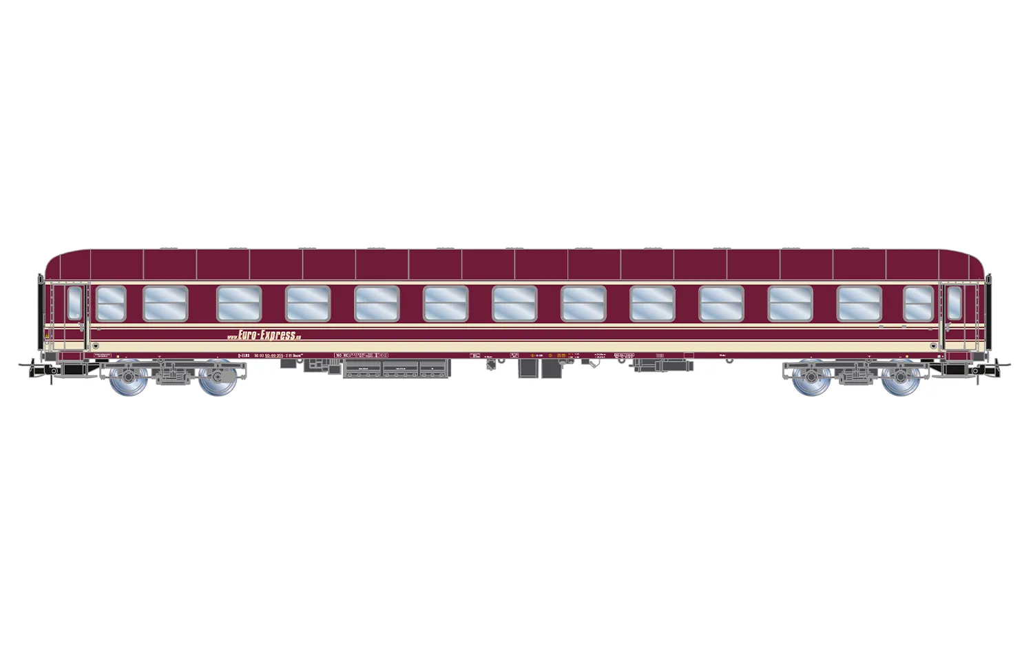 Euro-Express, 3-unit set of couchette coaches, consisting of 1 x Bcm243 + 1 x Bcm246 + 1 x Bvcmz, in purple livery, ep. V-VI