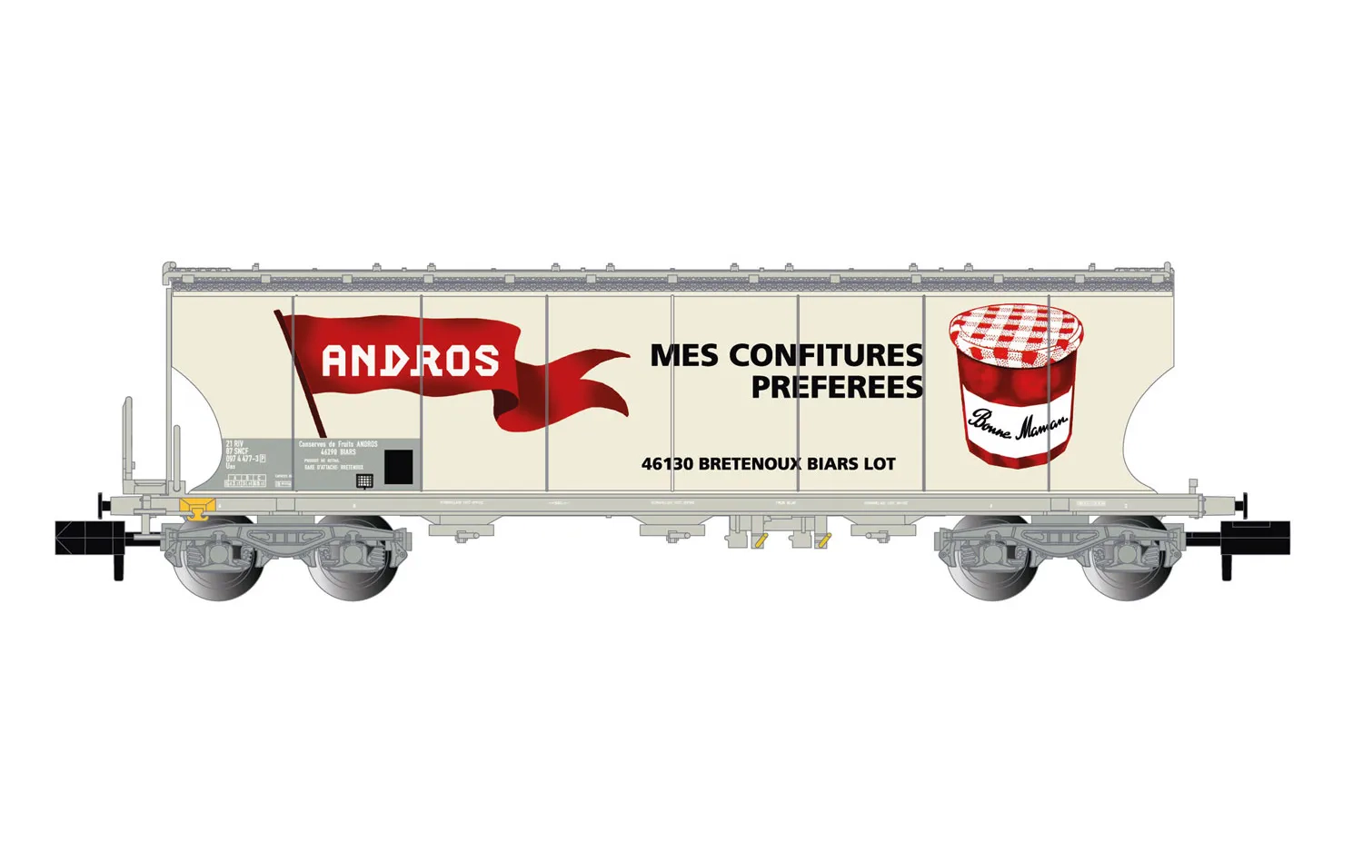 SNCF, 4-axle cereal hopper wagon with rounded lateral sides "ANDROS", ep. IV