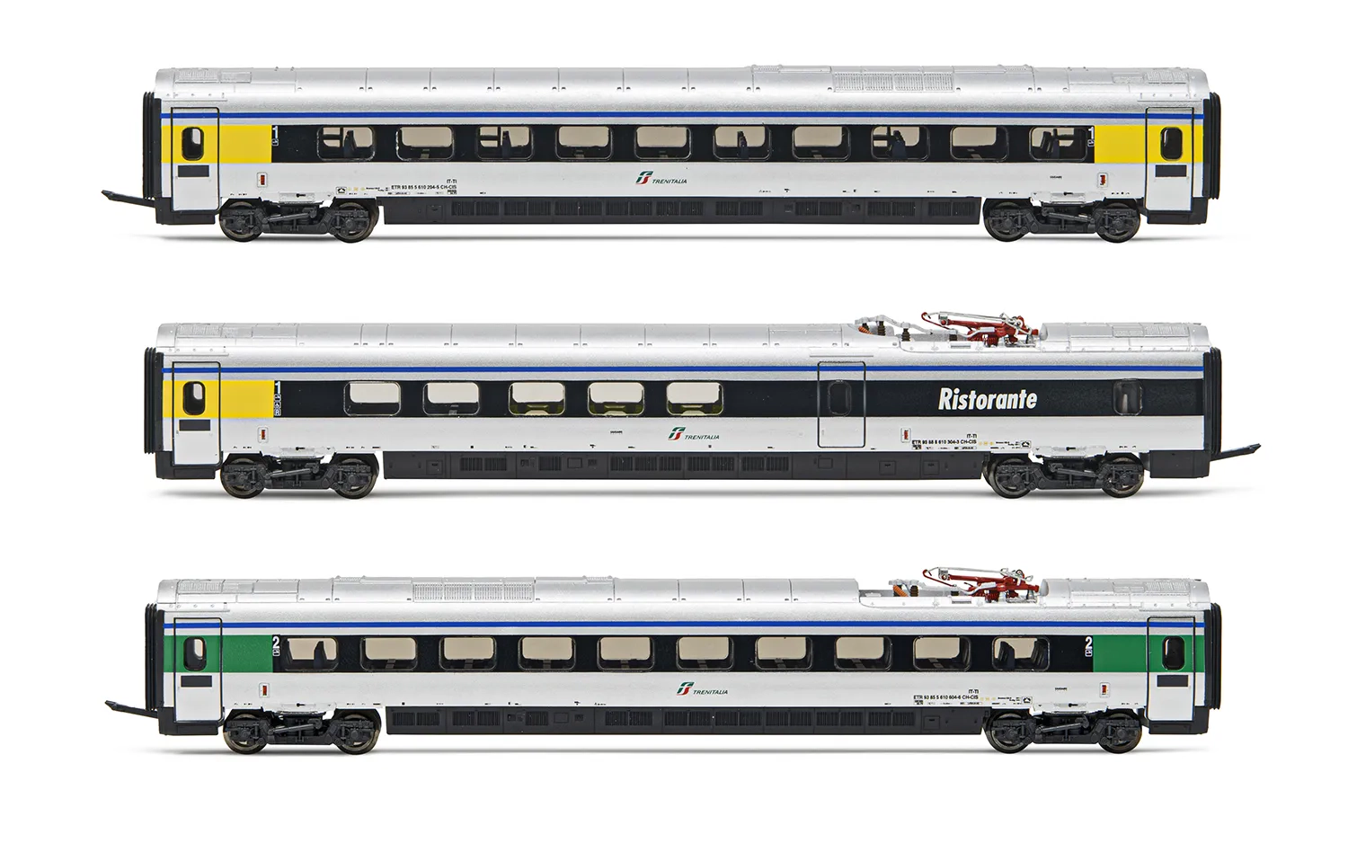FS, 3-unit pack intermediate coaches for HN2471, "Cisalpino"-livery, period VI
