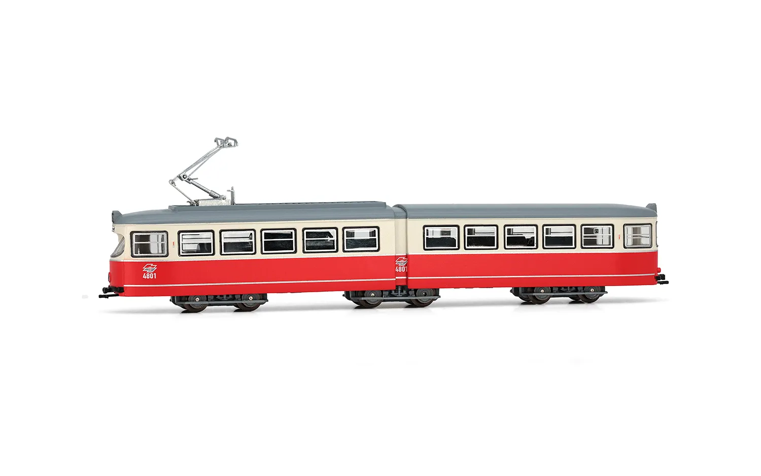 Tram Duewag GT6, one front light, red/white livery "Wien", ep. IV-V