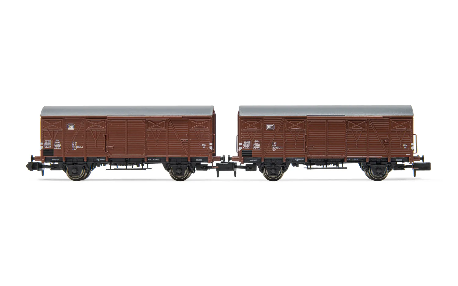 DB, 2-tlg. Set gedeckte Güterwagen mit Bretterwänden Gs, Ep. IV