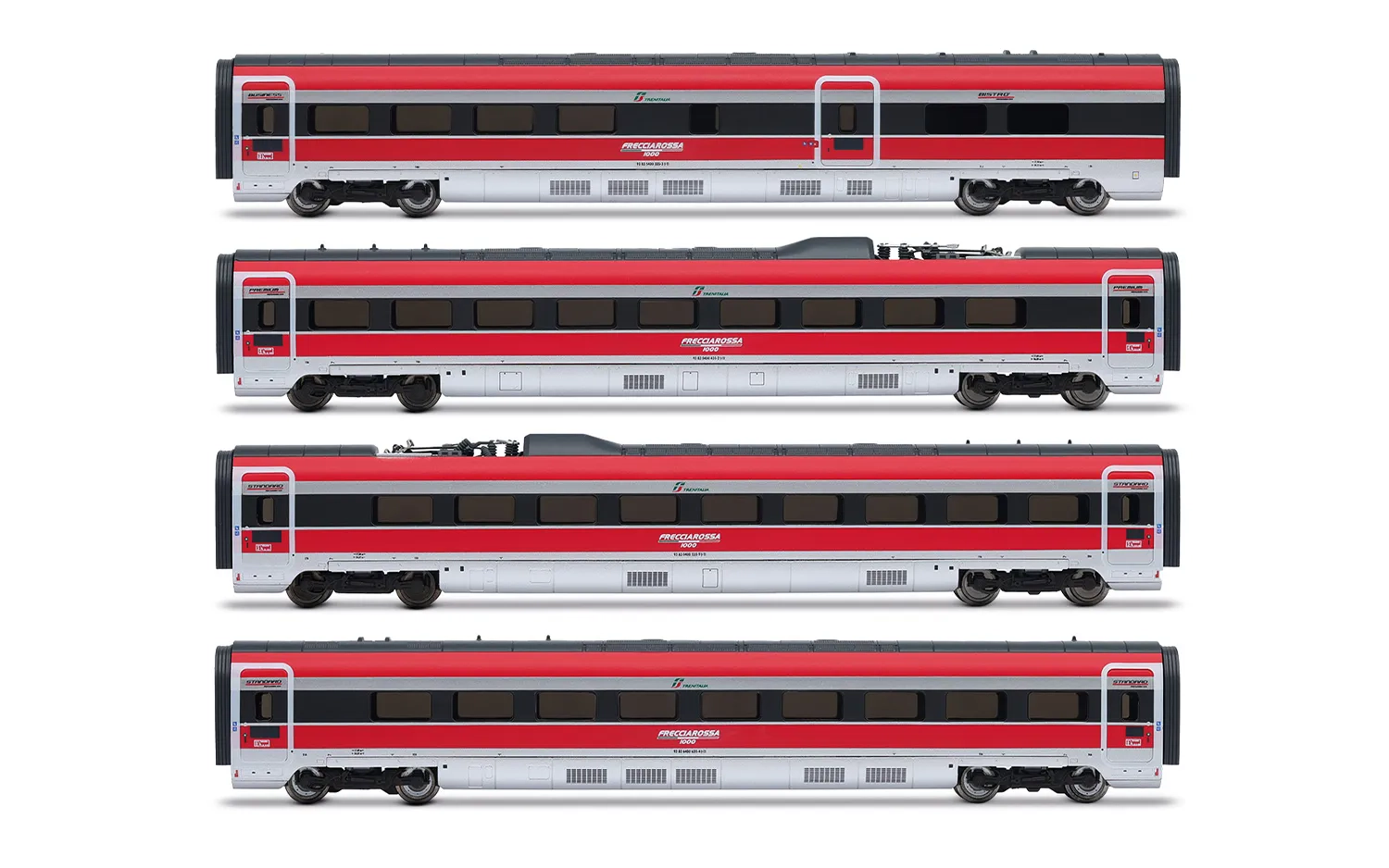 FS Trenitalia, coffret de 4 voitures intermédiaires supplémentaires du train à grande vitesse « Frecciarossa 1000 », livrée avec publicité « Ducati », ép. VI