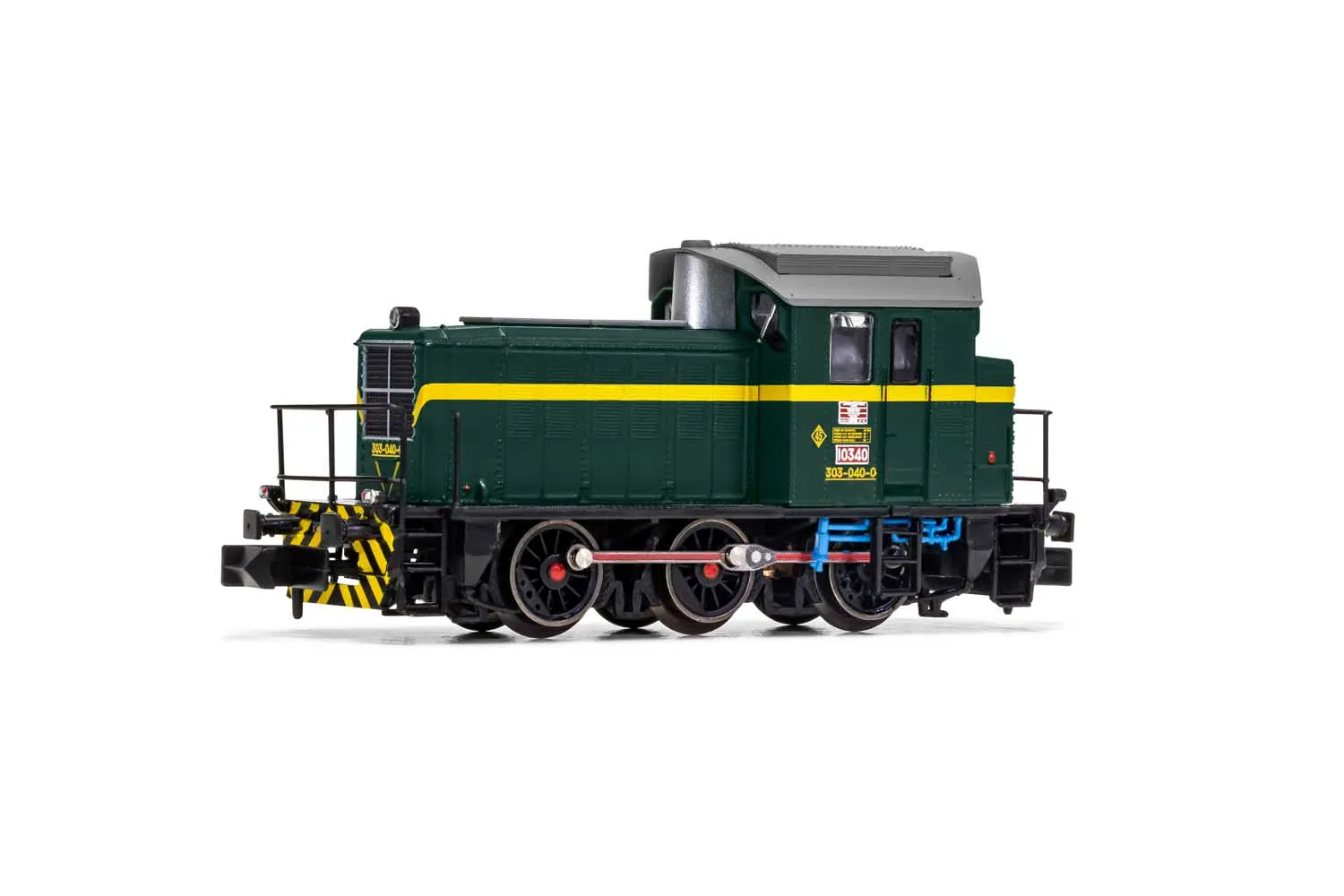 RENFE, Diesel-Rangierlokomotive 303-040-0, in dunkelgrün/gelber Lackierung, Ep. IV