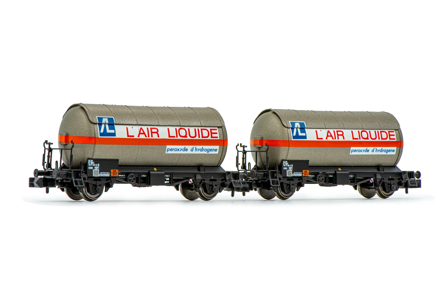 SNCF, 2-unit pack 2-axle gas tank wagons "AIR LIQUIDE", period IV-V