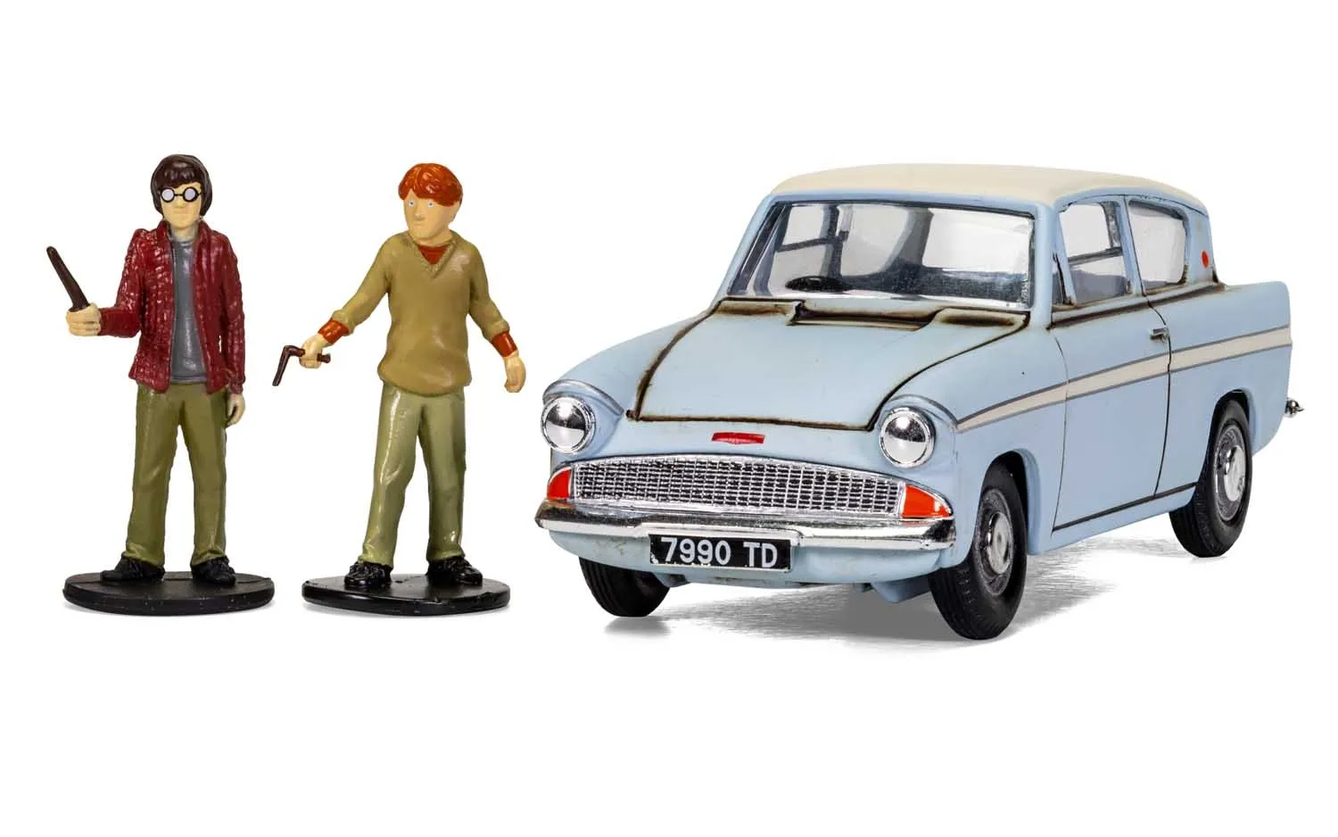 Harry Potter Flying Ford Anglia with Harry Potter and Ron Weasley Figurines