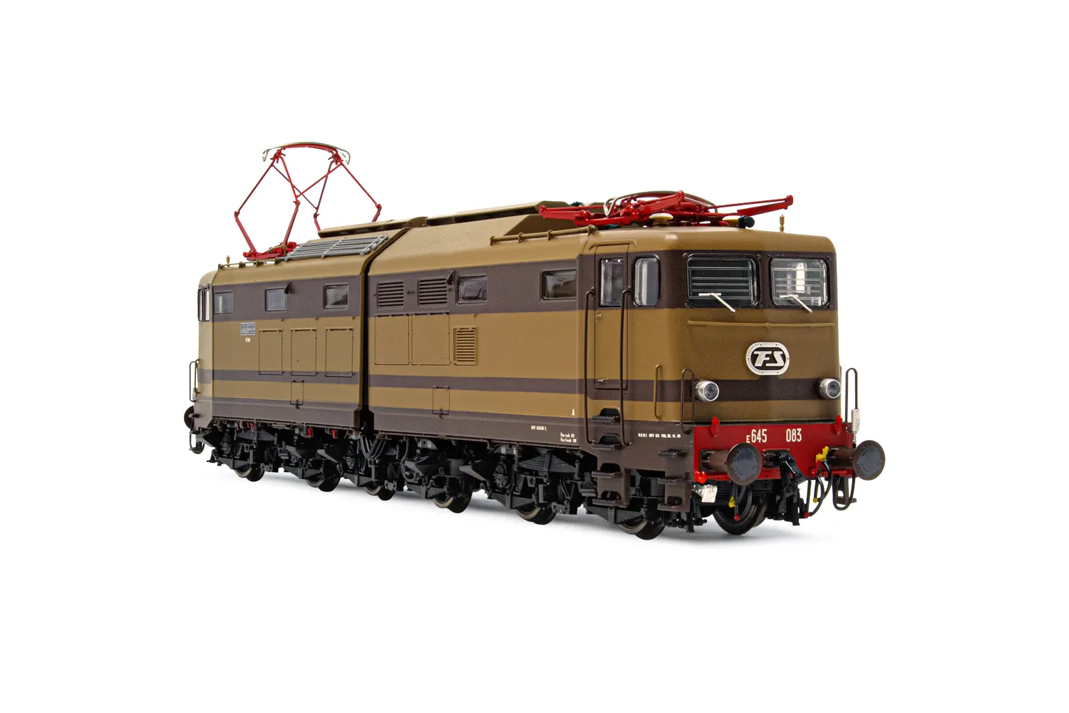 FS, locomotiva elettrica E.645, 2a serie, vetri frontali d'origine, livrea castano/isabella, ep. IV-V, con DCC Sound decoder