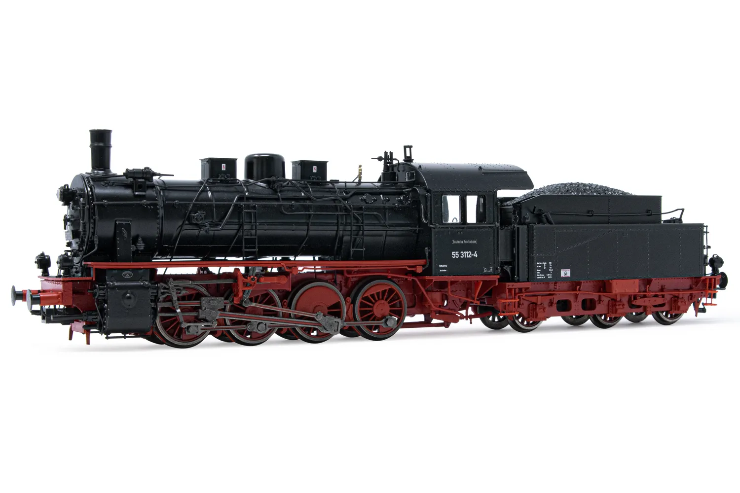 DR, steam locomotive class 55.25 (ex Pr. G 8.1), black/red livery, period IV