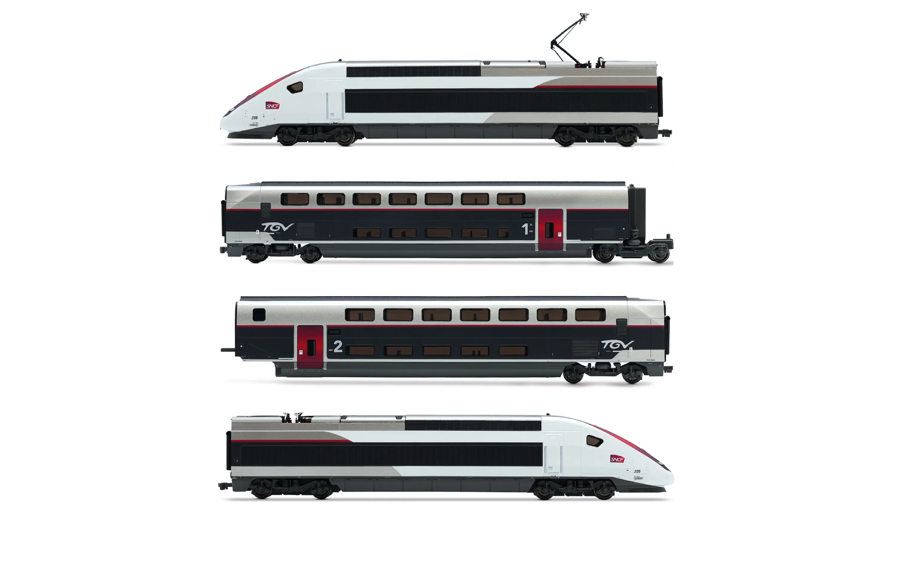SNCF, coffret de 4 unités, TGV Duplex Carmillon, composé de locomotive motorisé, locomotive sans motor et 2 voitures, ép. VI, avec décodeur sonore
