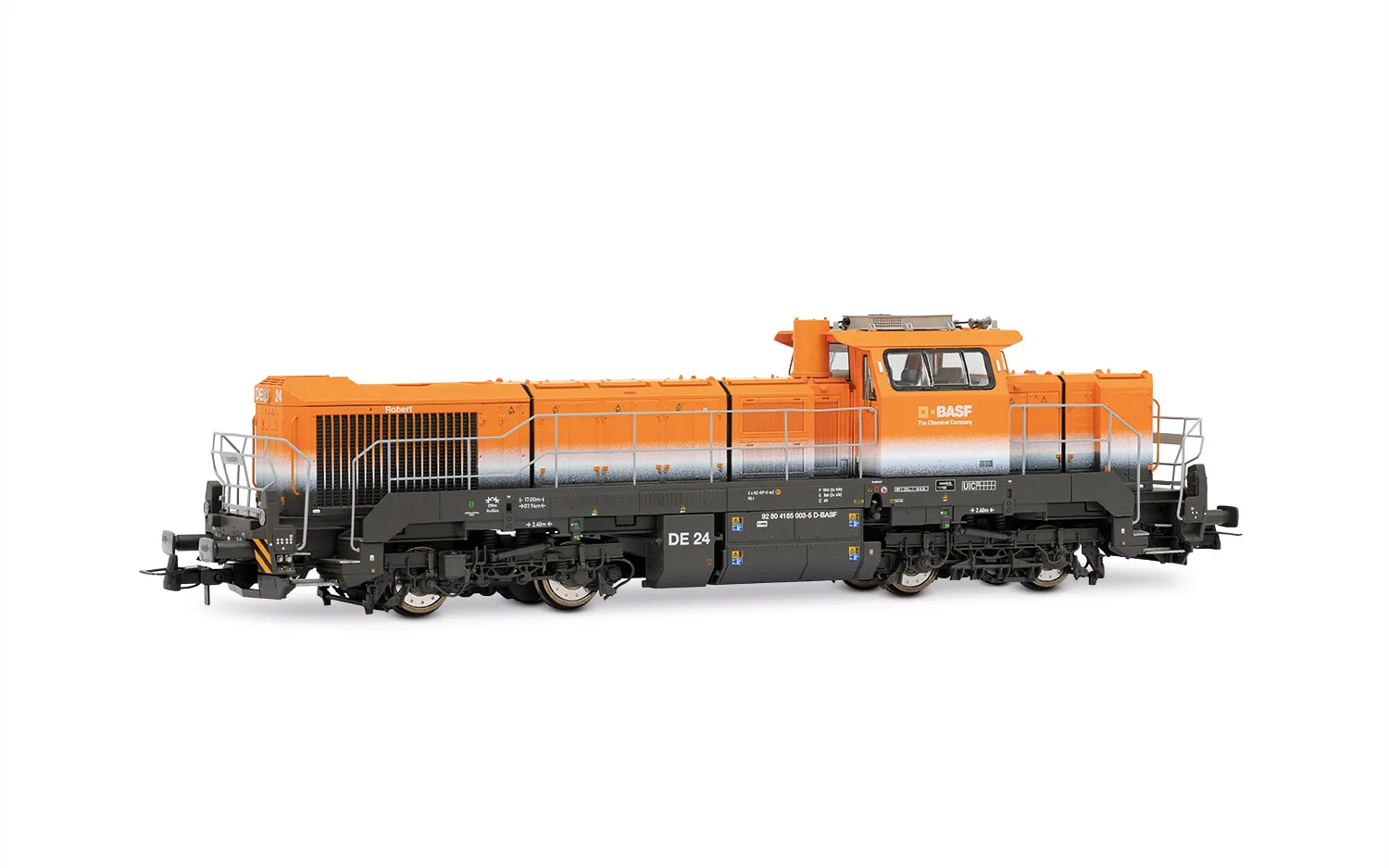 BASF, dieselelektrische Lokomotive Vossloh DE 18, orange/grau, Ep. VI