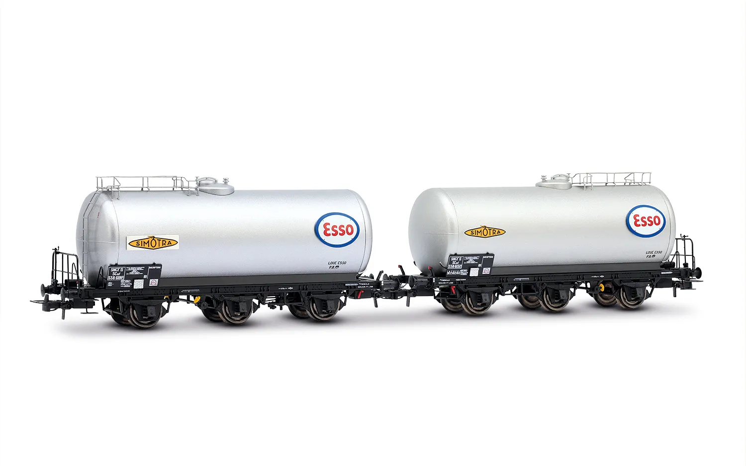 SNCF, coffret de 2 wagons-citernes à 3 essieux « ESSO », livrée argentée, ép. III