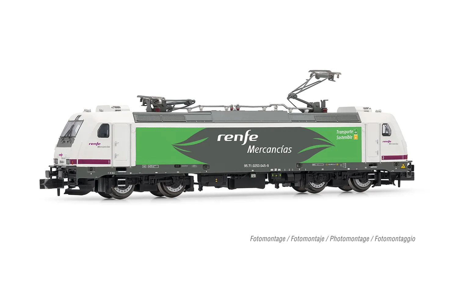 RENFE, locomotora eléctrica clase 253, decoración blanca/violeta, «Transporte Sostenible», ép. VI, con decoder DCC