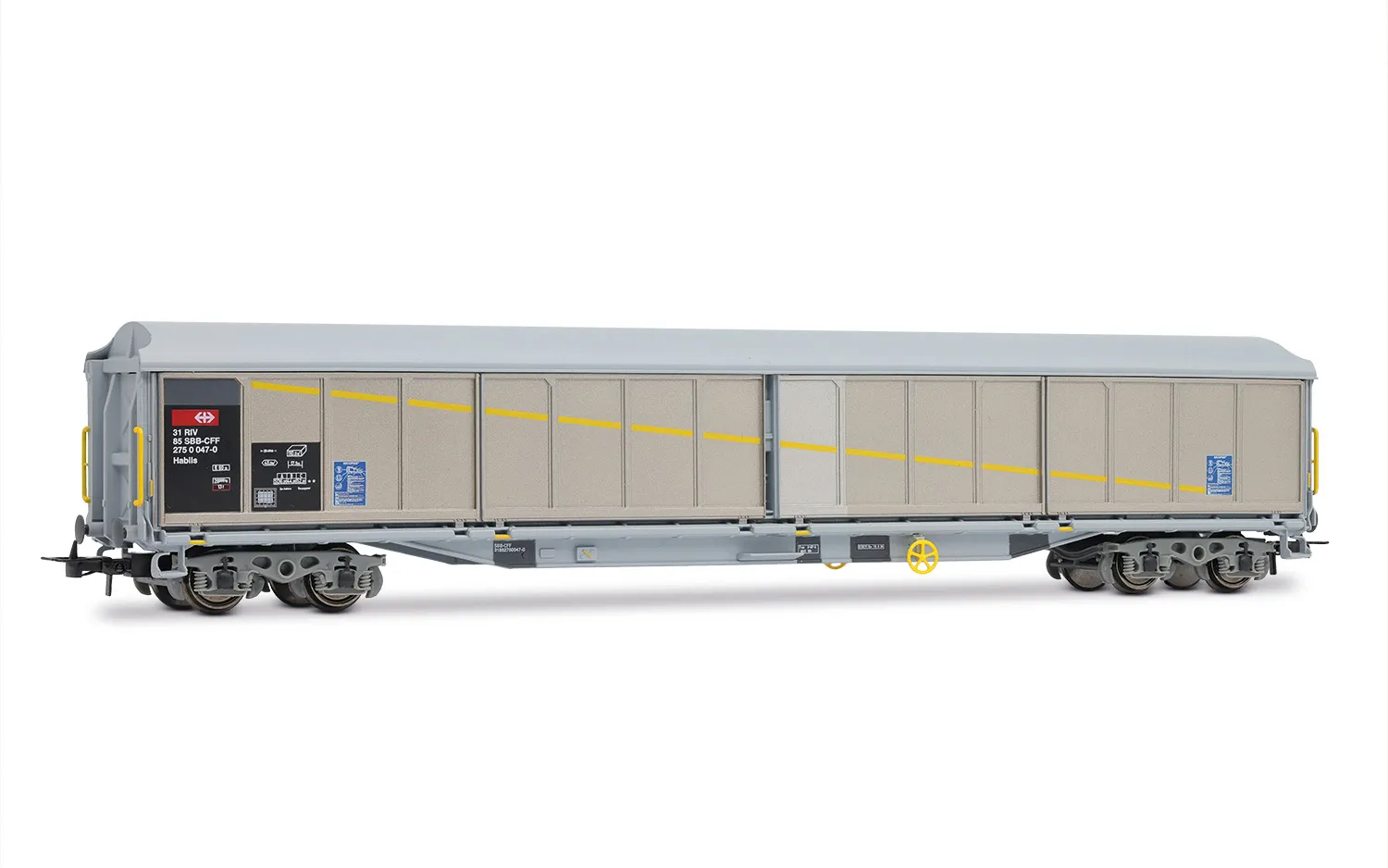 SBB, 2-unit set of 4-axle sliding-wall wagon type Habils, livery with patches, ep. V