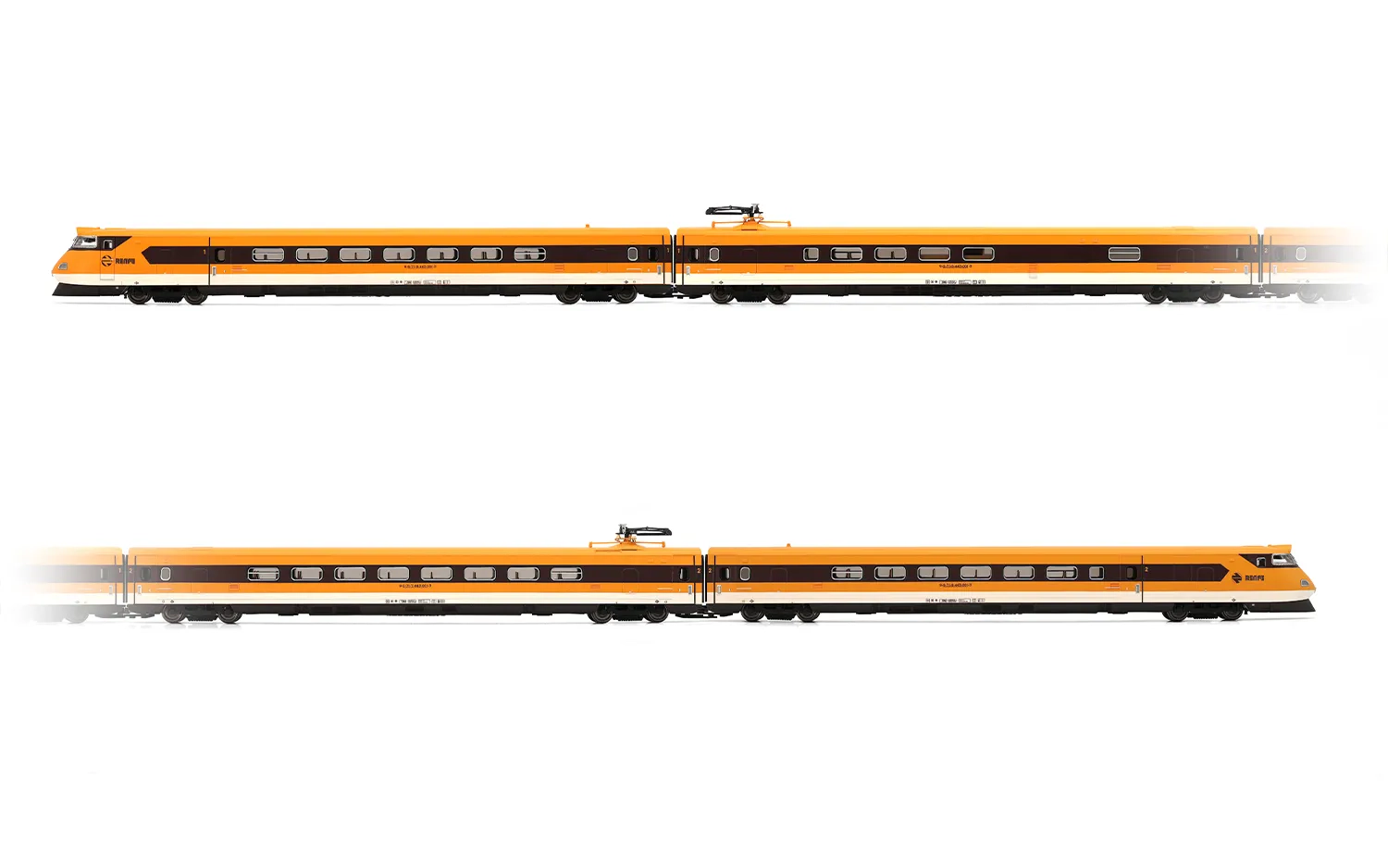 RENFE, tilting high-speed EMU class 443, with yellow roof and old logo, ep. IVa