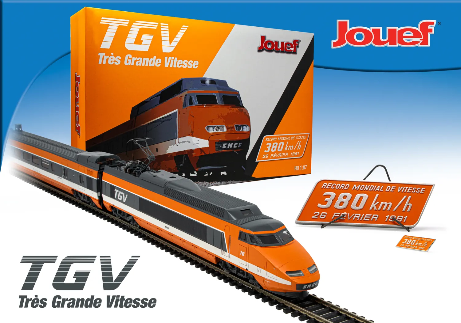 Sometimes Skiing mixer HJ2412 SNCF, 4-unit set, TGV Sud-Est, orange livery, period IV - "World  Record 26th February 1981: 380 km/h"