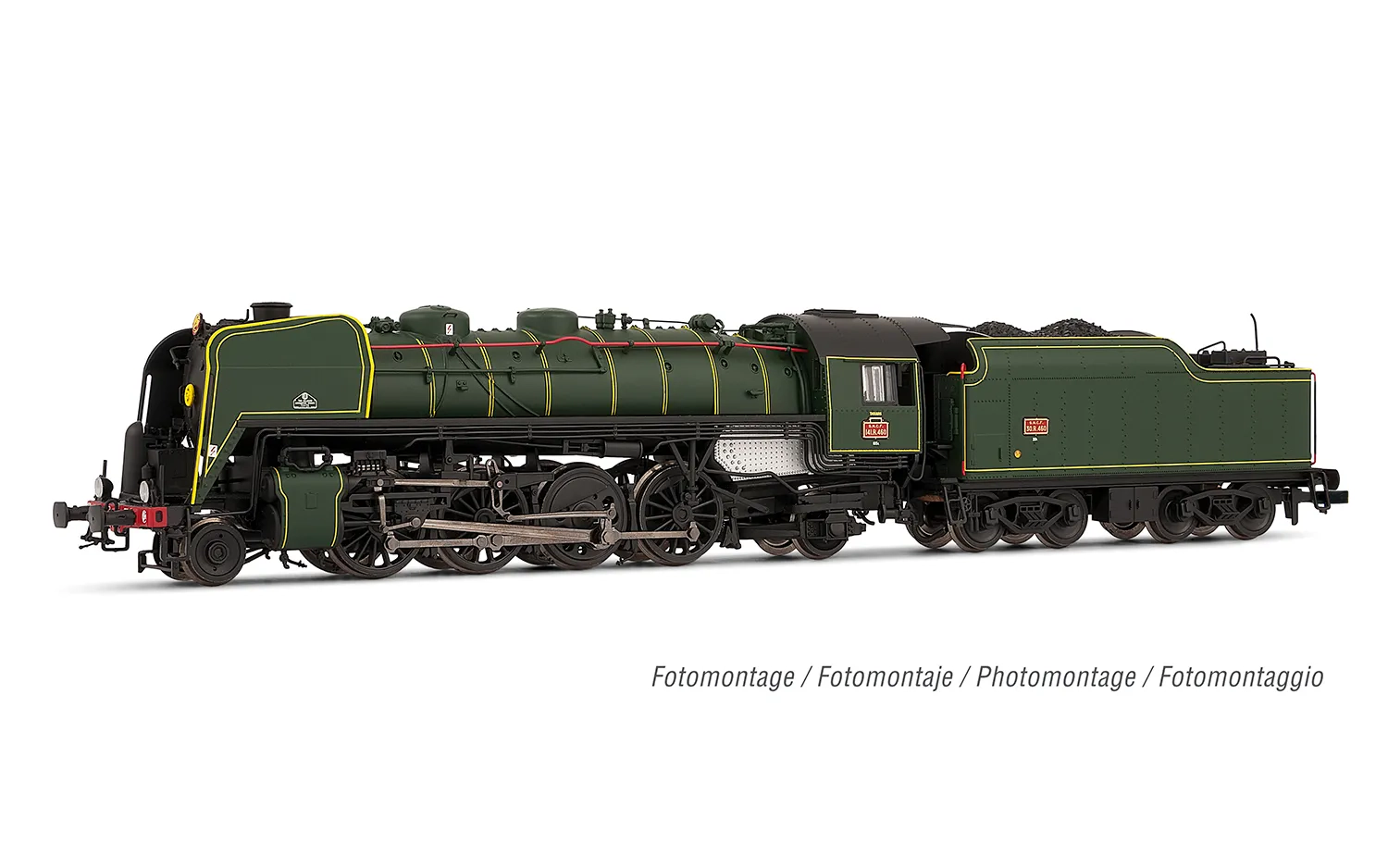SNCF, locomotive à vapeur 141R 460 avec roues à rayons et boxpok et tender à charbon riveté, livrée verte, ép. III, avec décodeur sonore