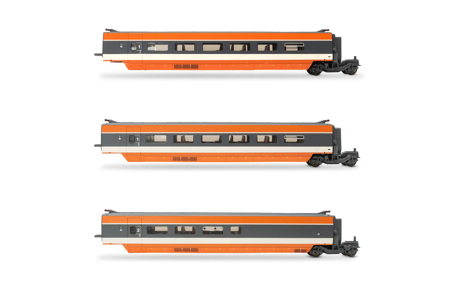 SNCF, coffret supplémentaire de 3 voitures TGV Sud-Est, 1981 version inaugurale, composé de 1 voiture de 1ére classe et 1 voiture bar, ép. IV