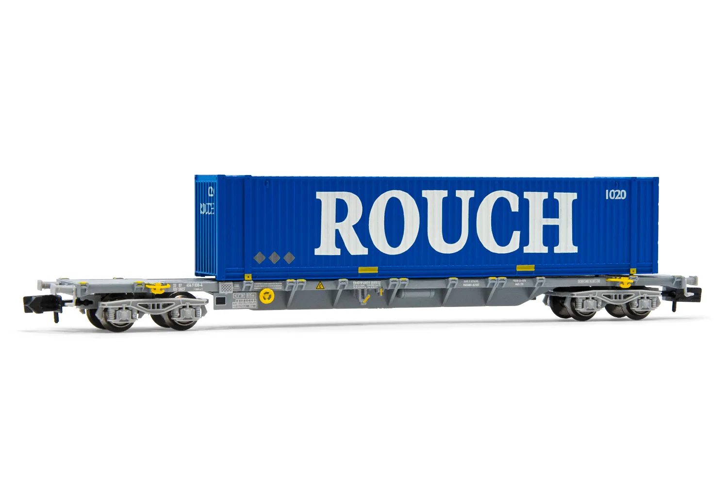 SNCF, wagon porte-conteneurs de 60'à 4 essieux, chargé avec un conteneur "Rouch" de 45', ép, VI