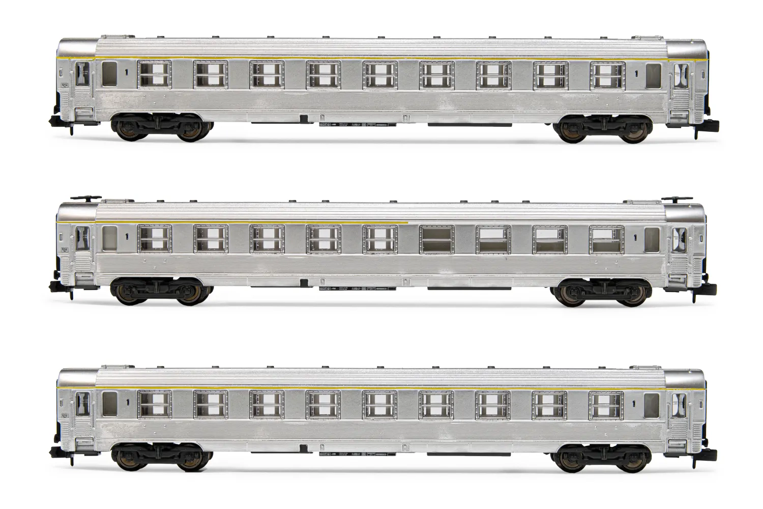 SNCF, 3-tlg. Set "Train Rapide", DEV Inox Reisezugwagen, 2 x A9 + 1 x A5 Cafeteria, Ep. III