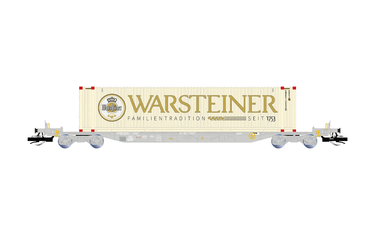 4-axle container wagon, grey livery loaded with 1 x 45' container "Warsteiner"