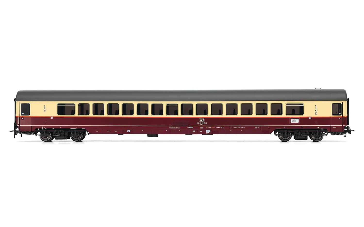 DB, set di 4 carrozze "TEE Rheingold", livrea beige/rossa, composto da 2 carrozze di 1a classe Avmz, 1 carrozza di 1a classe Apmz e 1 carrozza ristorante WRmh, ep. IV