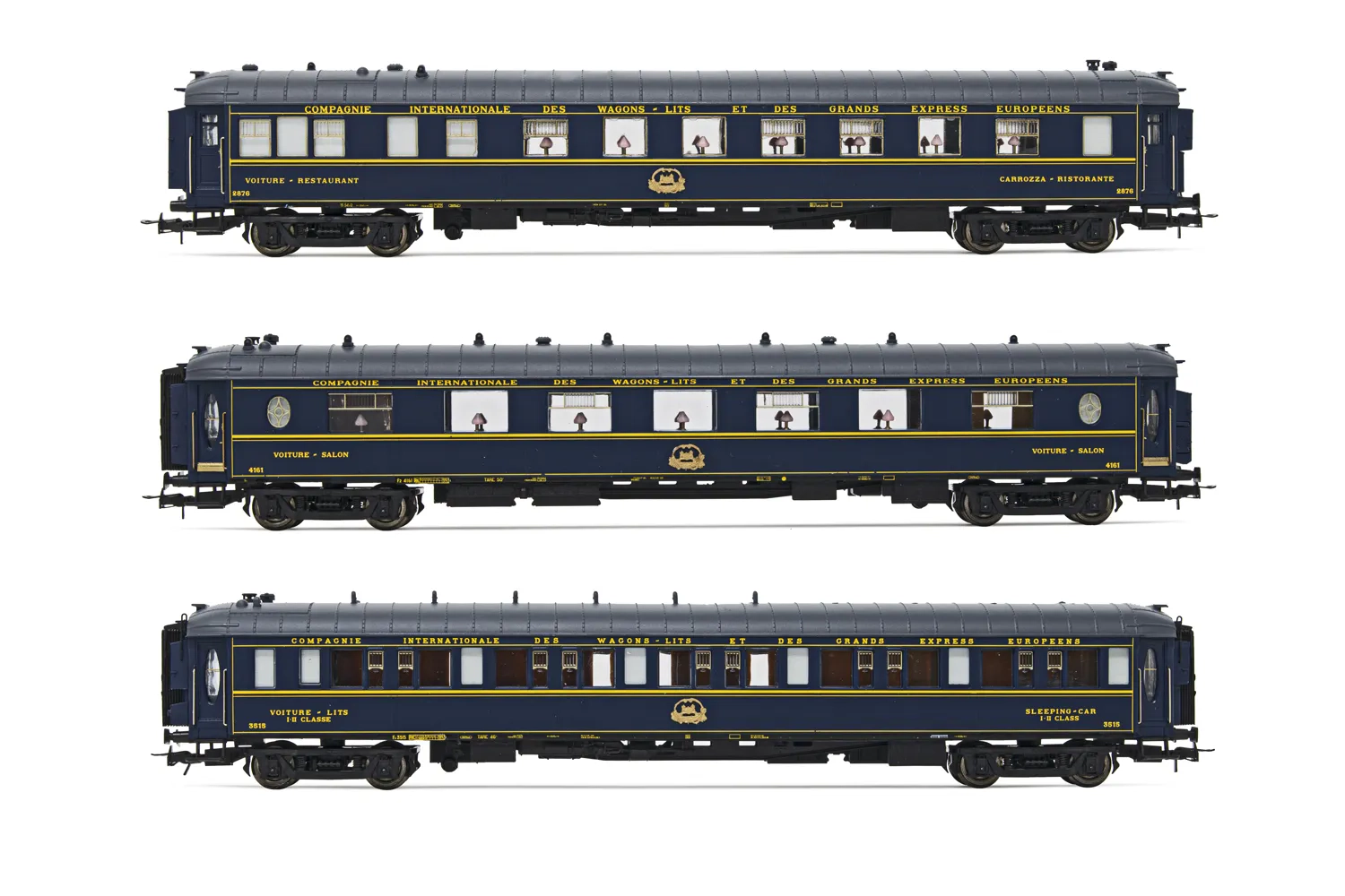 CIWL, coffret de 3 voitures «Train Bleu», composé de 1 restaurant, 1 voiture-lits Lx et 1 voiture Pullman Ws, ép. III