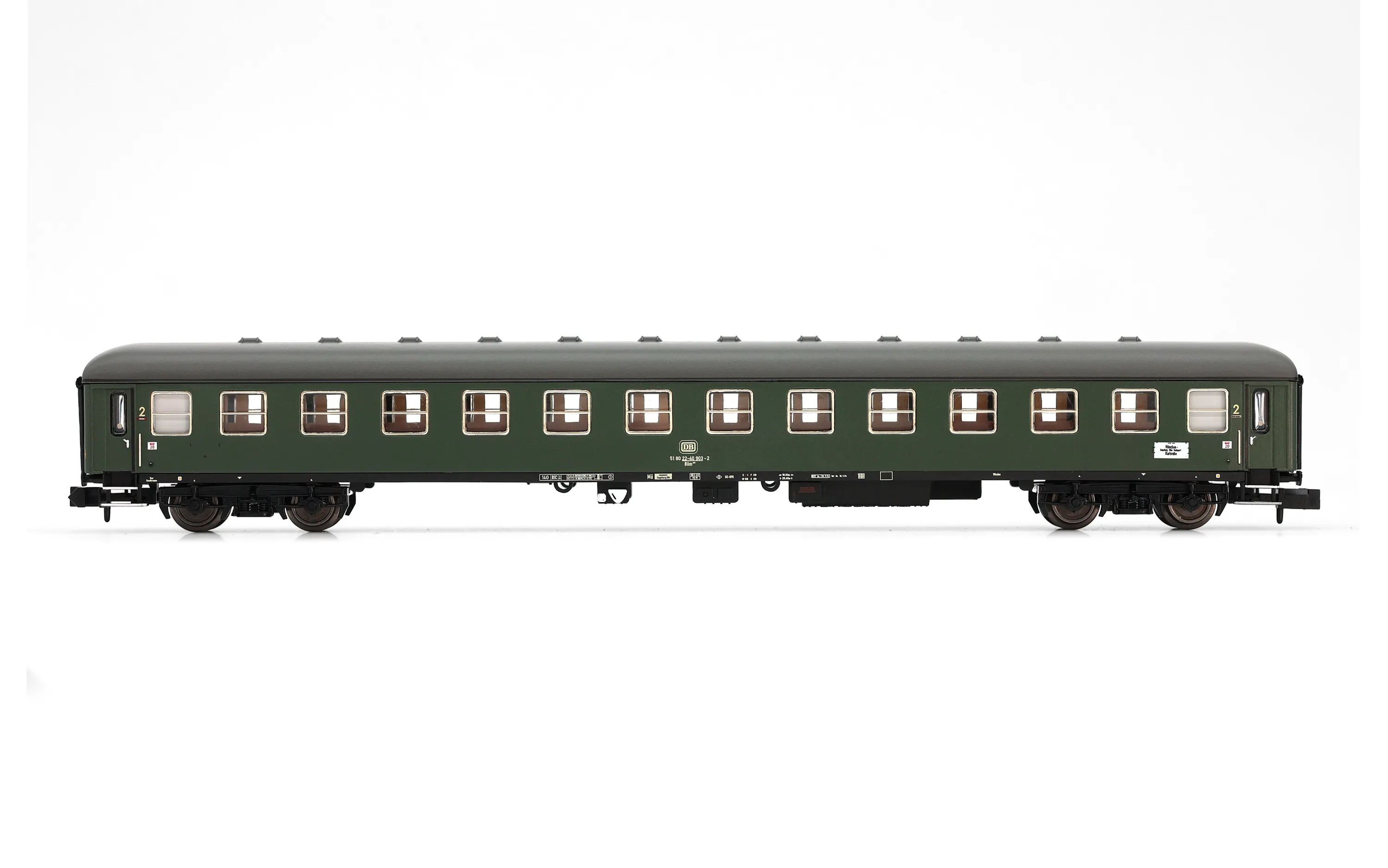 DB, 4-tlg. Set Reisezugwagen in blauer, grüner und blau/roter Lackierung, bestehend aus 1 x Aüm, 2 x Büm und 1 x ARüm²¹⁷, Ep. IV