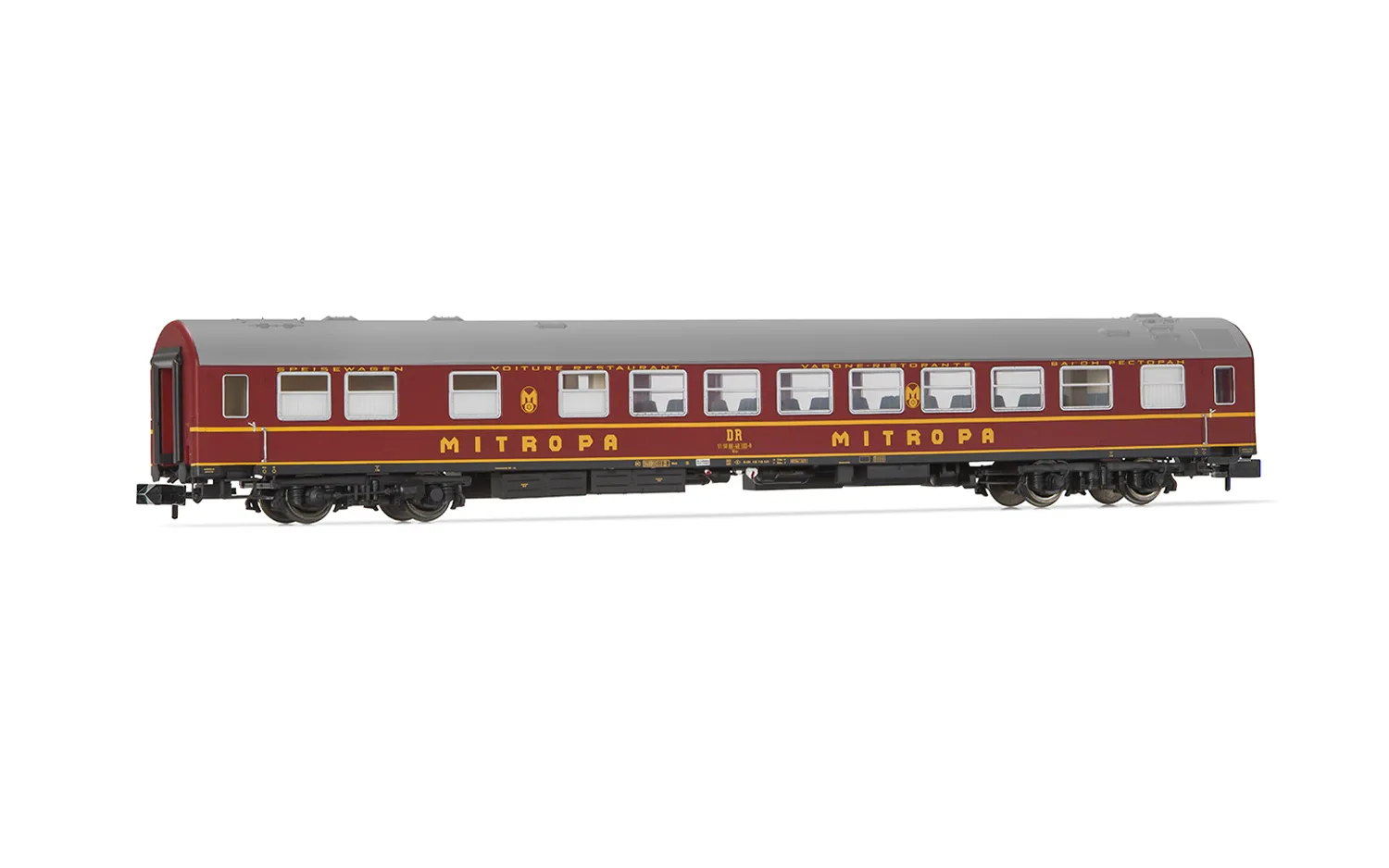DR, coffret de 3 voitures OSShD Type B « Spree-Alpen-Express », livrée verte et rouge, composé de 1 voiture WR et 2 wagons DDm, ép. IV