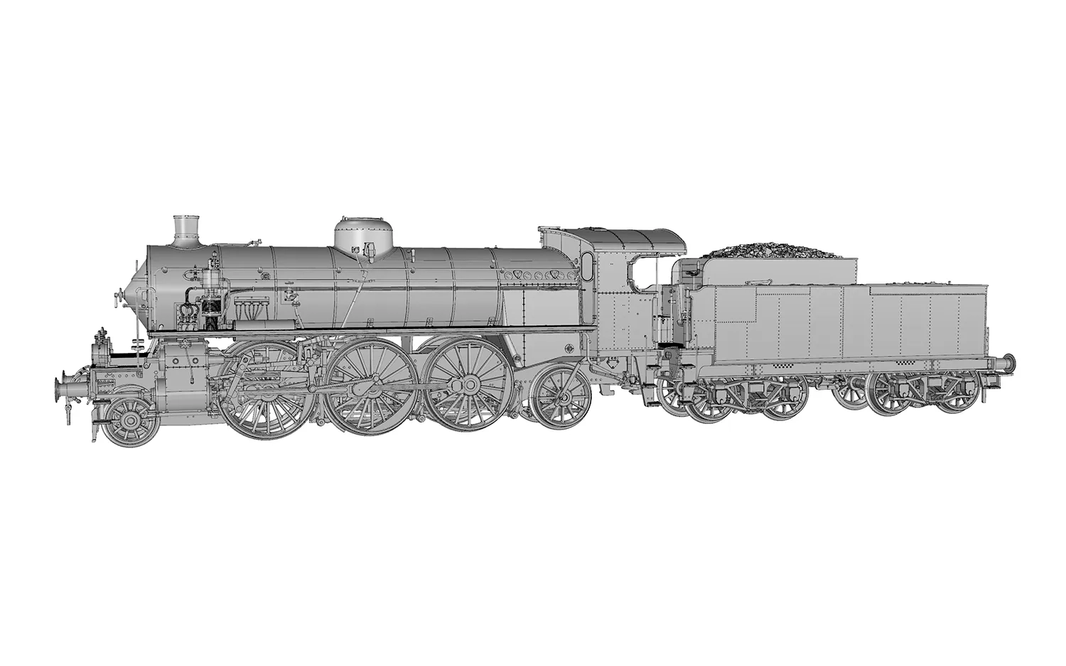 FS, locomotiva a vapore Gr. 685, 2a serie, con caldaia corta e fanali a petrolio, ep. III