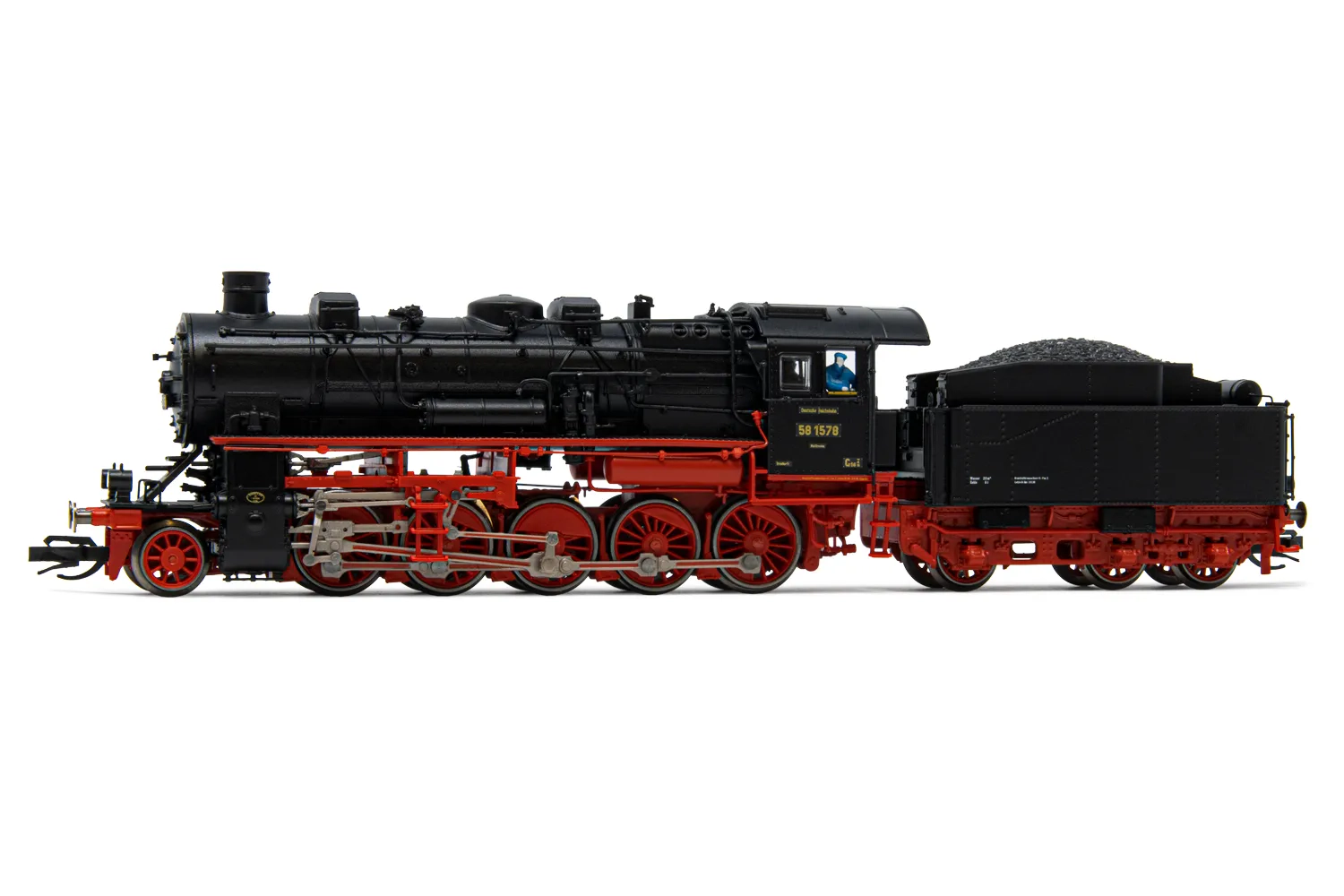 DRG, locomotora a vapor clase 58 1578, decoración roja/negra, ép. II