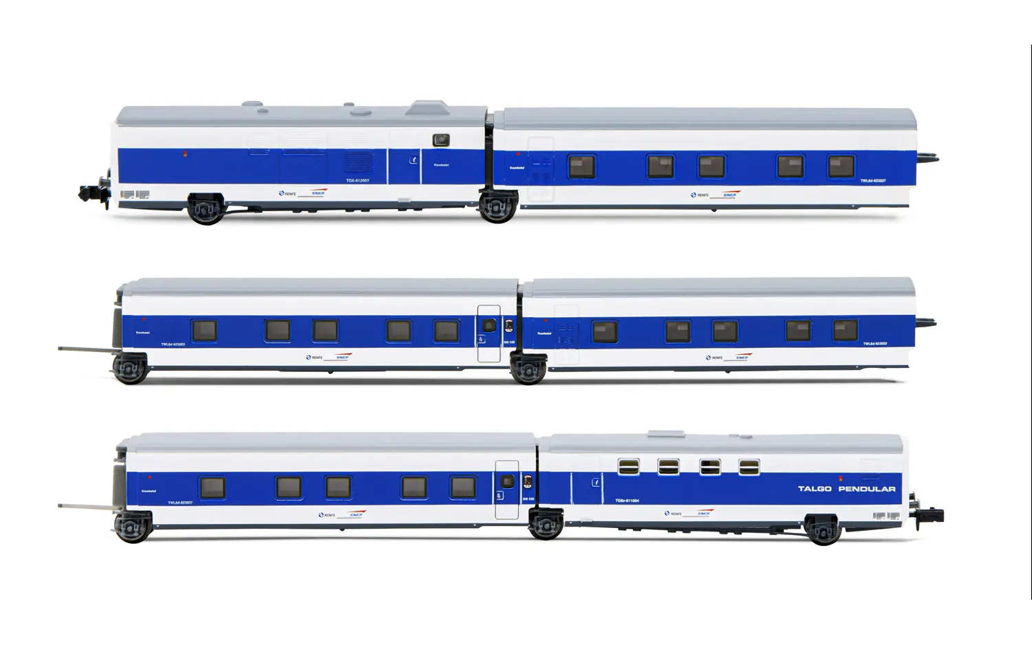 SNCF/RENFE, 6-tlg. Grundset, Talgo „Francisco de Goya" (Paris – Madrid) in blau/weißer Lackierung, Ep. V
