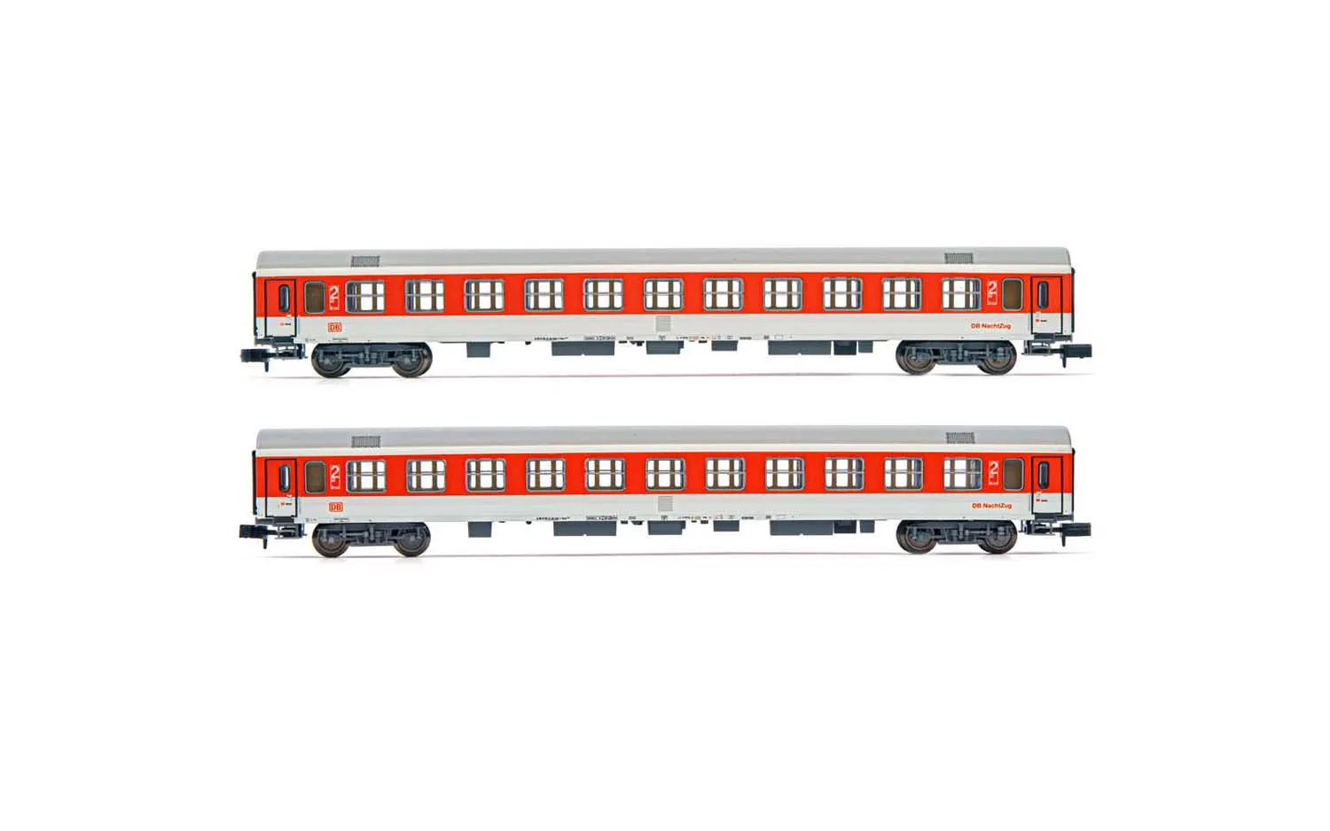 DB Nachtzug, 2-teiliges Set Reisezugwagen Bomz236 in weiß/roter Lackierung, Ep. VI