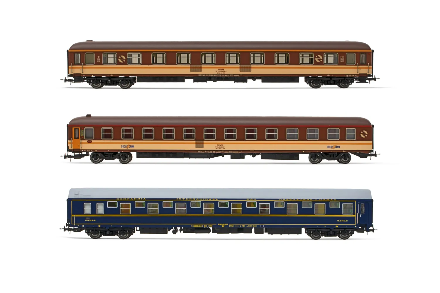 RENFE, 3-unit pack Estrella "Media Luna" coaches (1st class 12100 + sleeping 7100 + sleeping T2), ep. IV