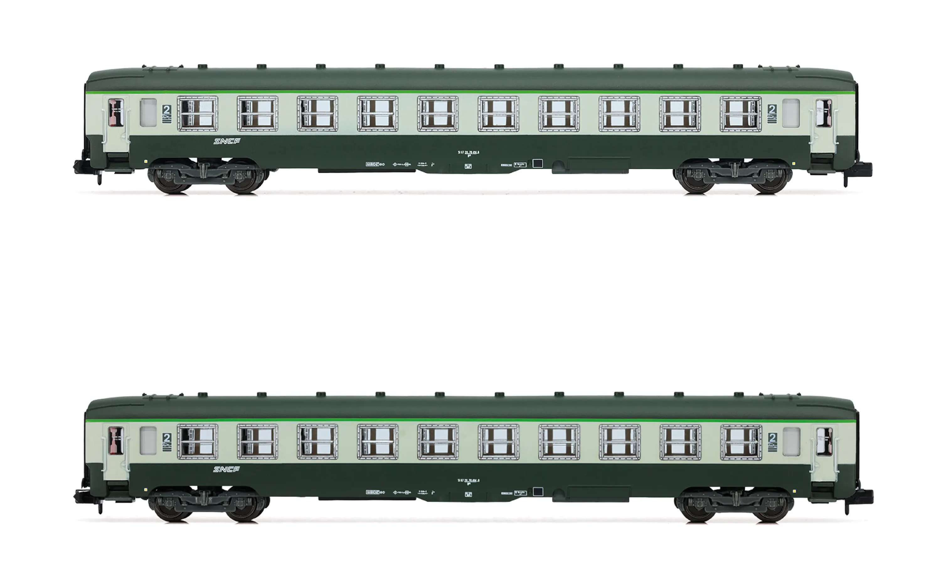SNCF, coffret de 2 voitures DEV AO B10, livrée verte/grise avec logo « Nouille », ép. IV