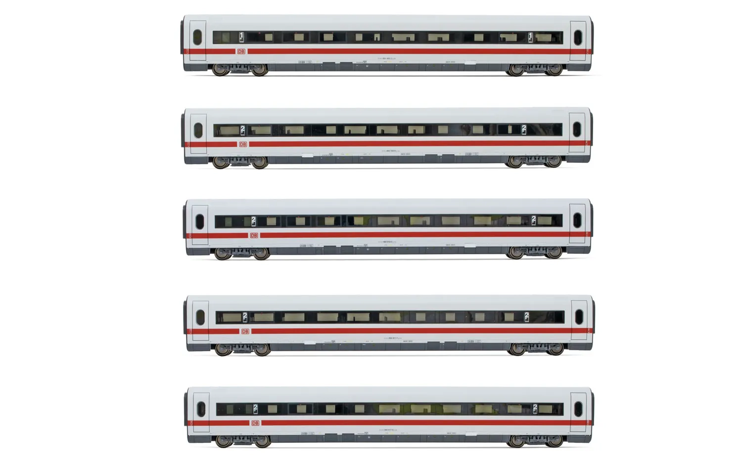 DB, set di 5 carrozze aggiuntive ICE BR 401, livrea bianca/rossa, composto da 2 carrozze di 1a classe e 3 carrozze di 2a classe, Tz 181 "Interlaken", ep. V-VI