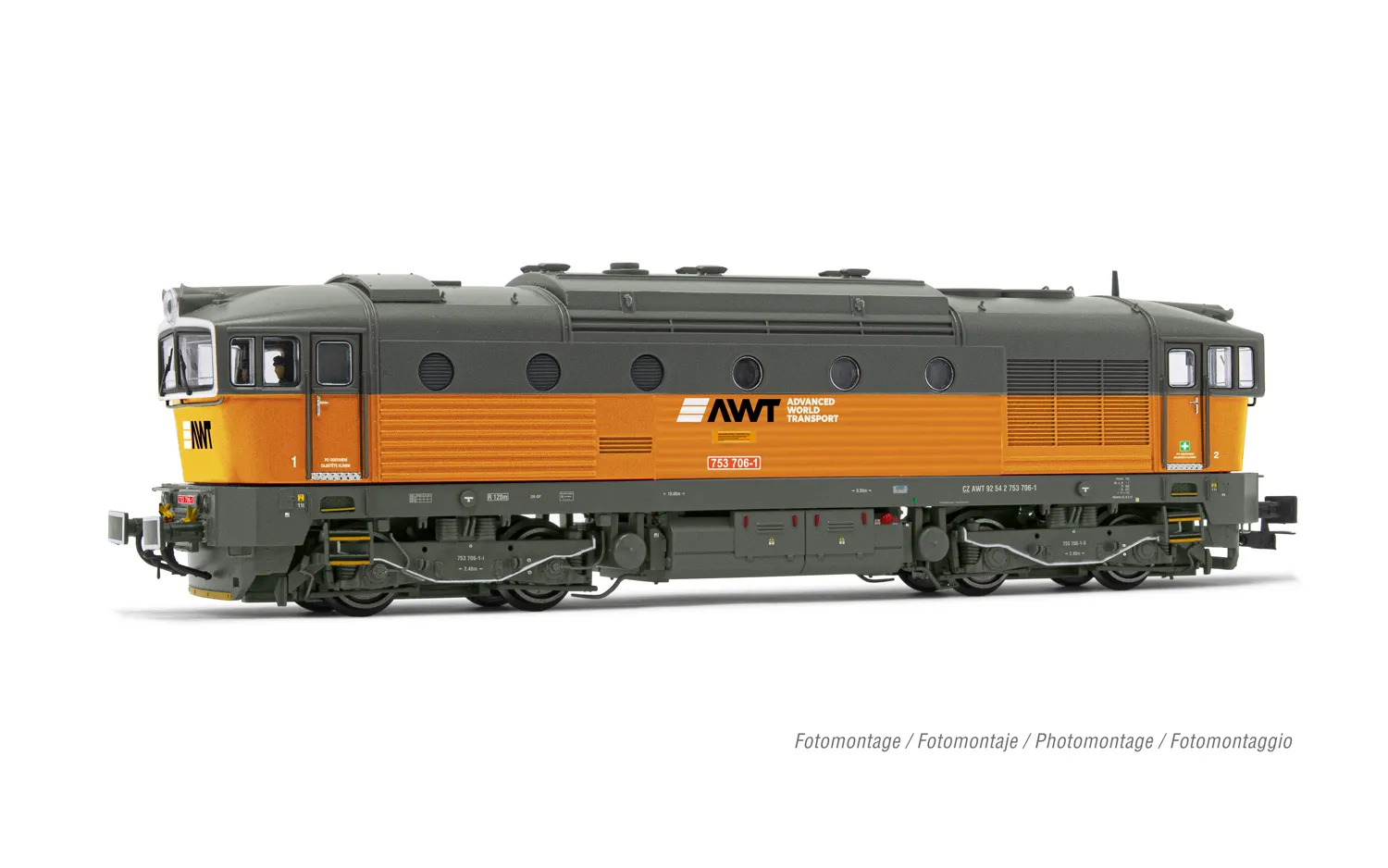 AWT, 4-axle diesel locomotive class D753.7, orange/grey livery, ep. V-VI