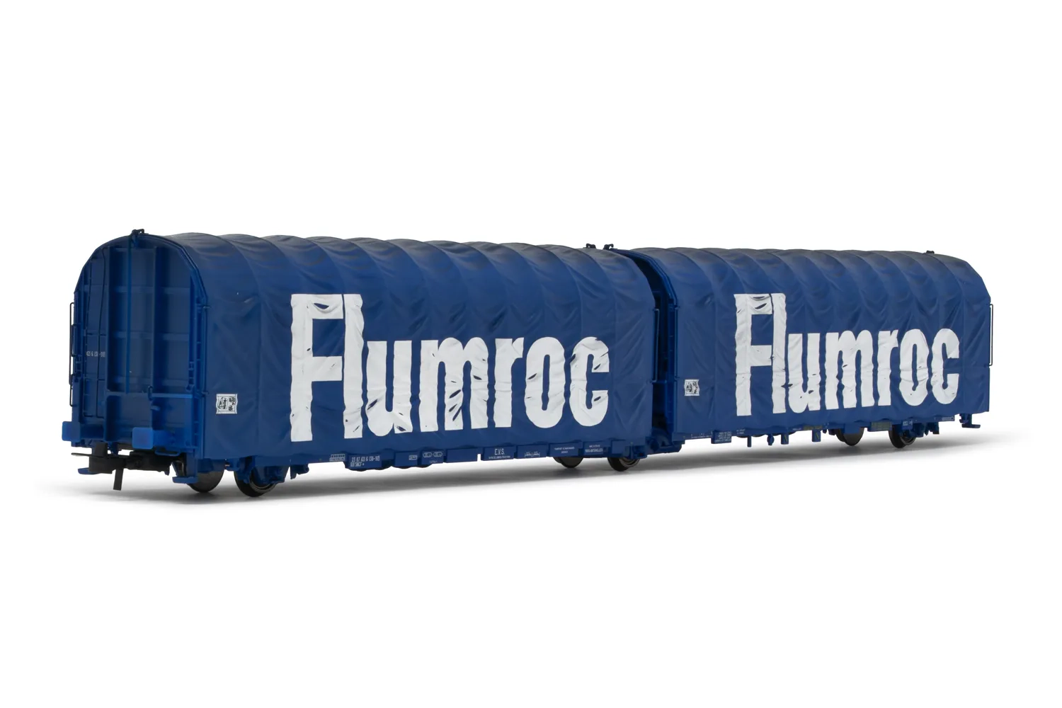 SNCF, 3-axle tarpaulin wagon Lails, blue livery, "Flumroc", period IV