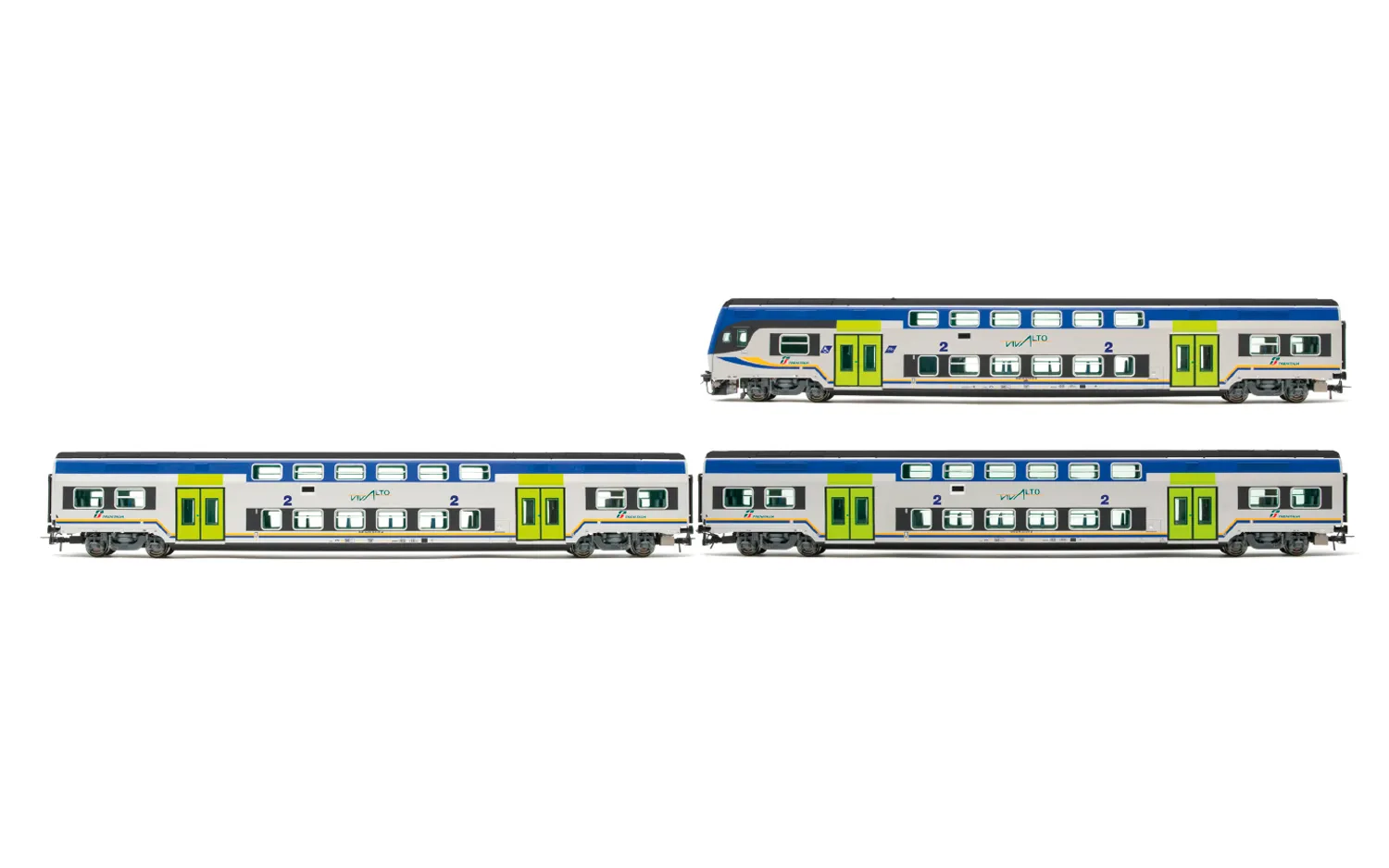 FS Trenitalia, 3-unit pack Vivalto coaches (1 with driver's cab + 2 intermediates) DPR livery, old Vivalto logo