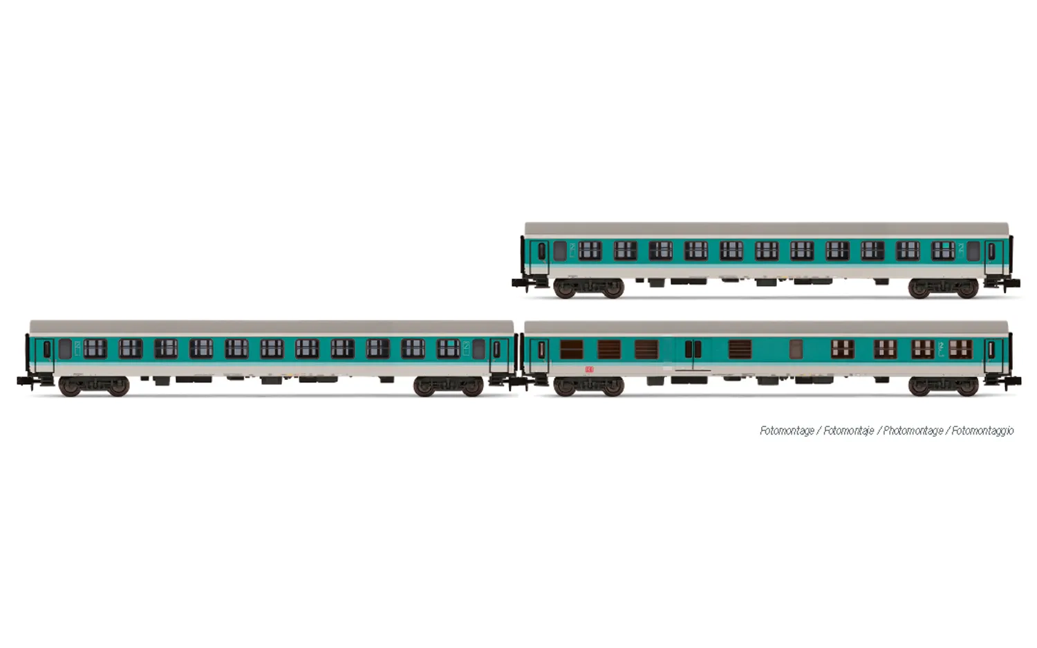 DB AG, 3-unit set of regional coaches, mintgreen/white livery, including 1 x ABDomsb coach and 2 x Bom coaches, period V