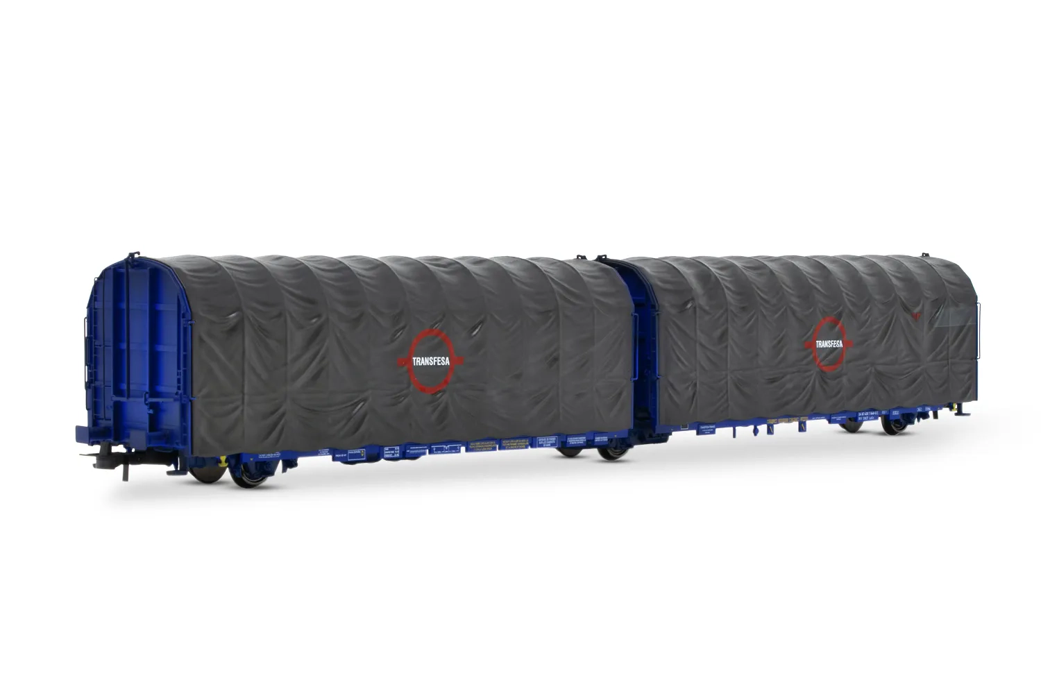 TRANSFESA, vagón articulado entoldado tipo Lails de 3 ejes, logo grande, ép. IV