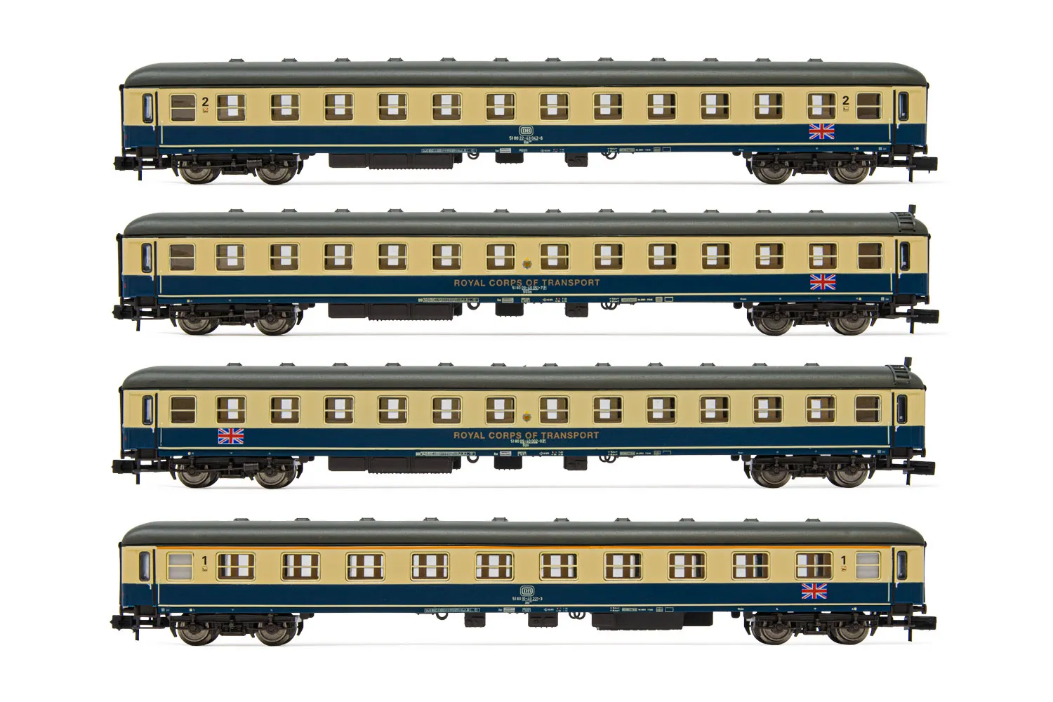RCT, 4-unit set of coaches "The Berliner", blue/beige livery, period IV. British Army of the Rhine.