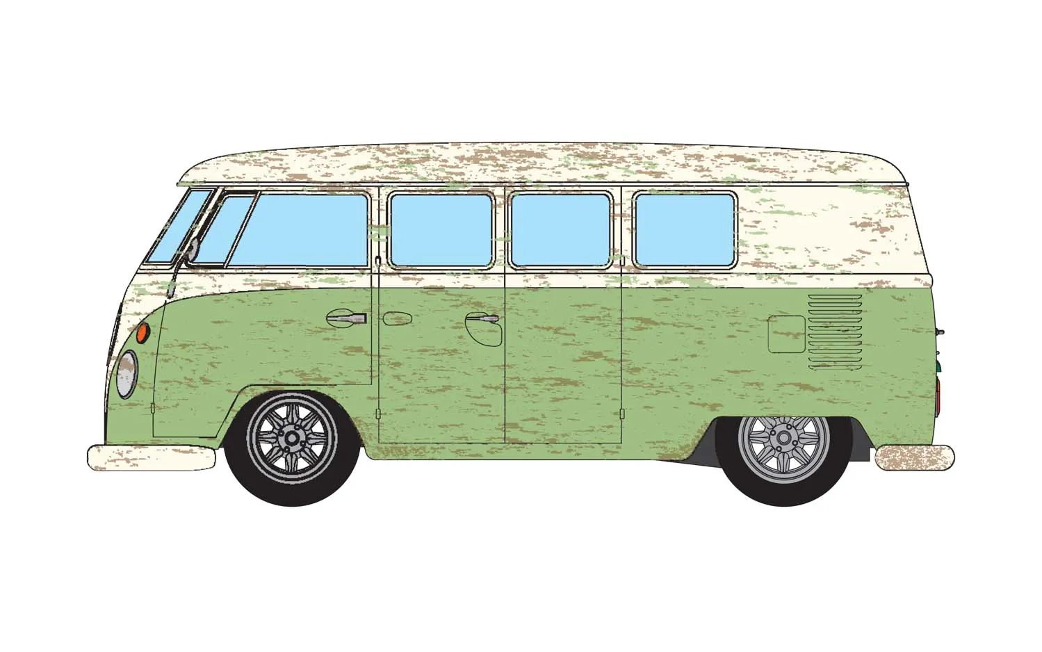 Volkswagen Campervan Type 2 1500, Rat Look  Mango Green and Seagull Grey