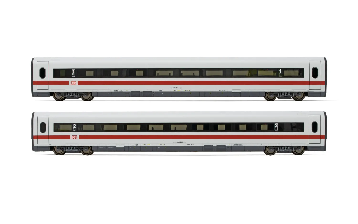 DB AG, 2-tlg. Set Erganzungsset ICE 1 Baureihe 401 in weiß/roter Lackierung, bestehend aus 1 x 1.-Klasse-Wagen und 1 x 2.-Klasse-Wagen, Tz 181 „Interlaken”, Ep. V-VI