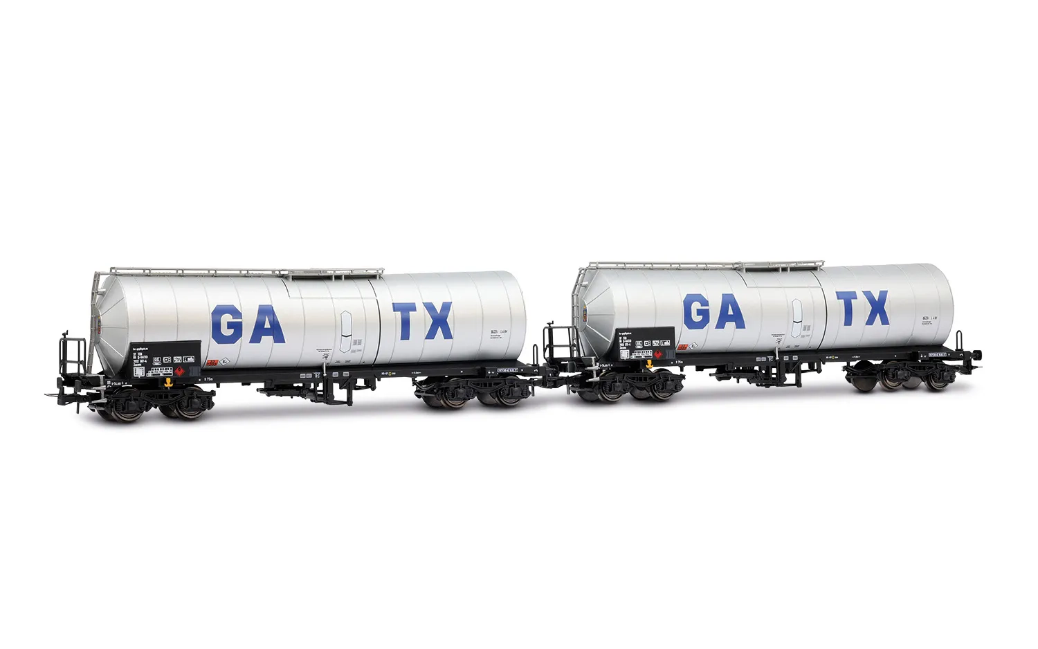 GATX, 2-unit set of 4-axle tank wagons, light grey livery with big GATX logo, ep. VI