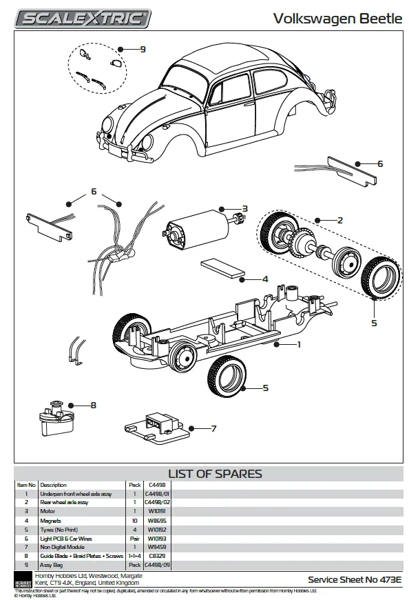 Motor / pinion, VW Beetle Motor and Pinion Assembly (C3204)