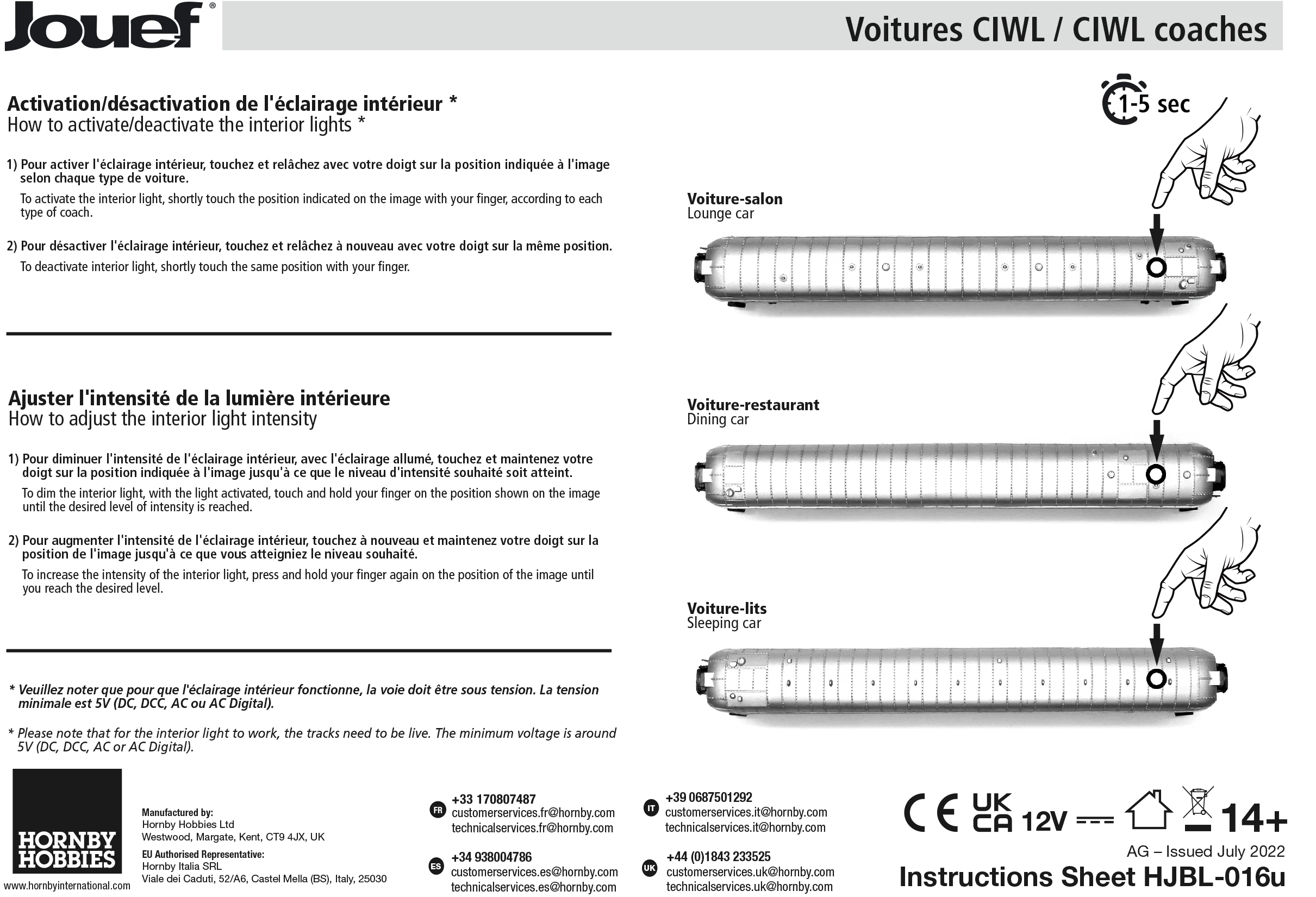 CIWL, coffret de 3 voitures «Train Bleu», composé de 1 fourgon et 2 voitures-lits Lx, ép. III