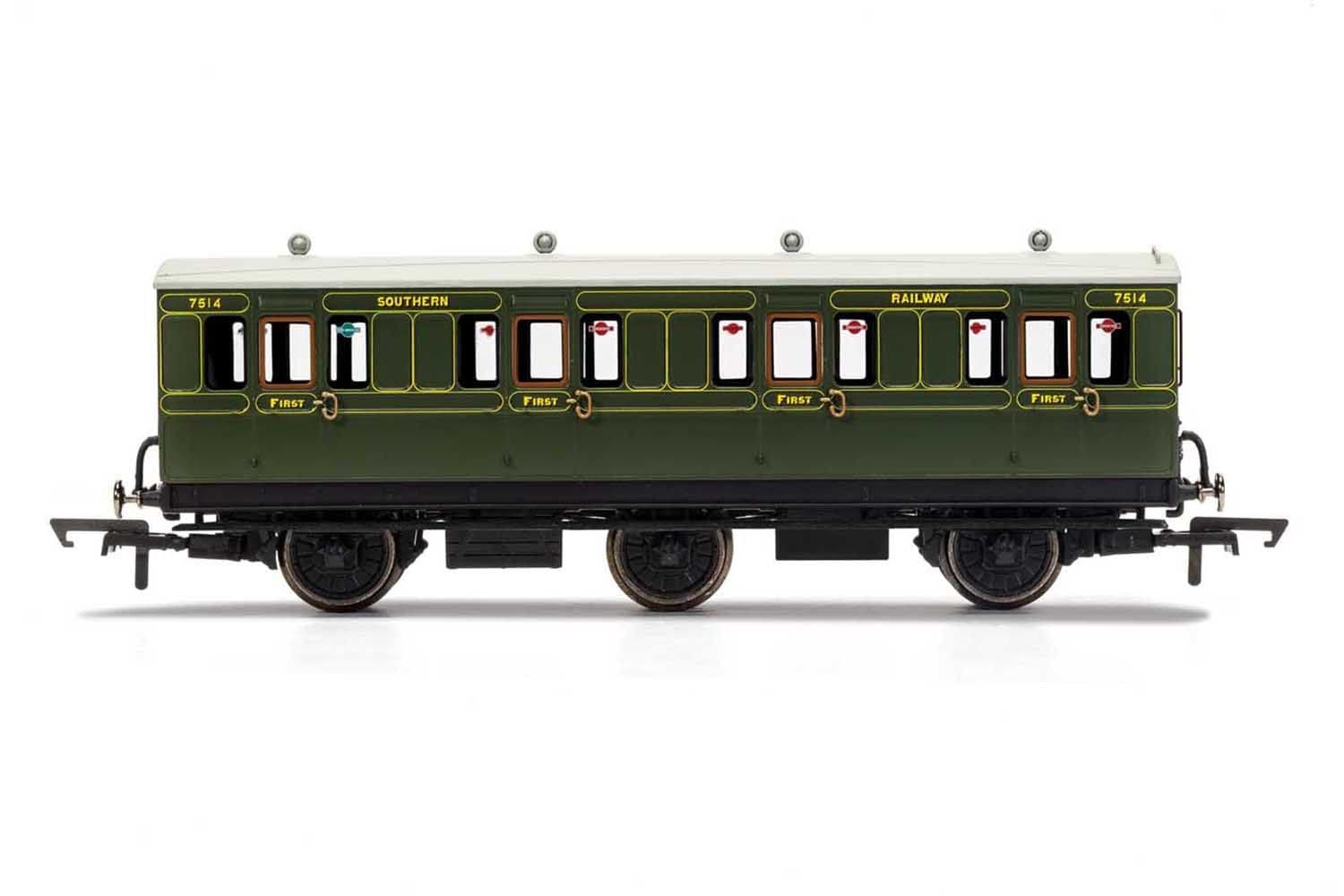 SR, 6 Wheel Coach, 1st Class, Fitted Lights, 7514 - Era 3