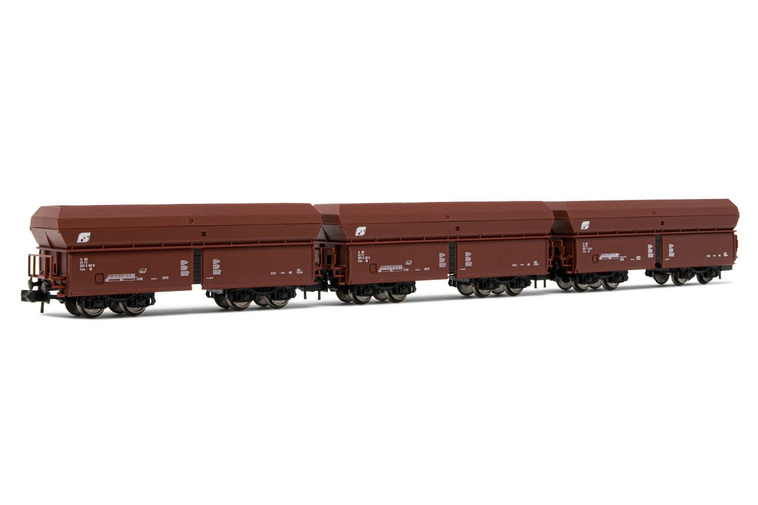 FS, 3-unit set of 4-axle hopper wagons Falns, brown livery, FS "a losanga" logo, period IV-V