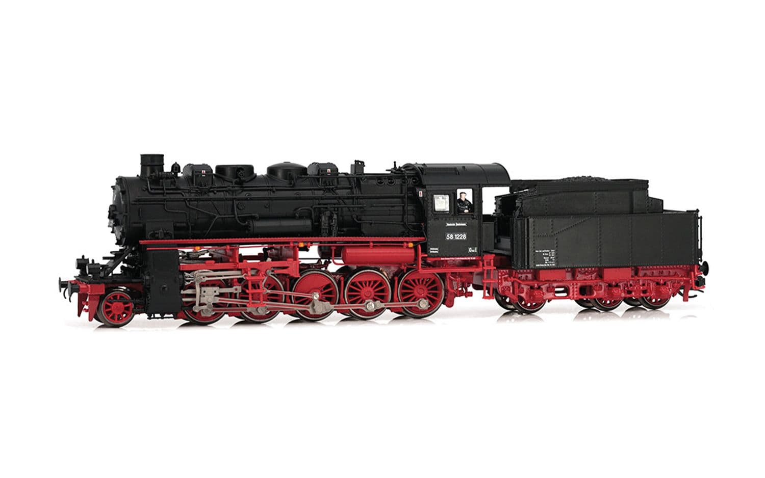 DR, steam locomotive 58 1228, 4-dome boiler, 2 headlights, period III, with DCC sound decoder