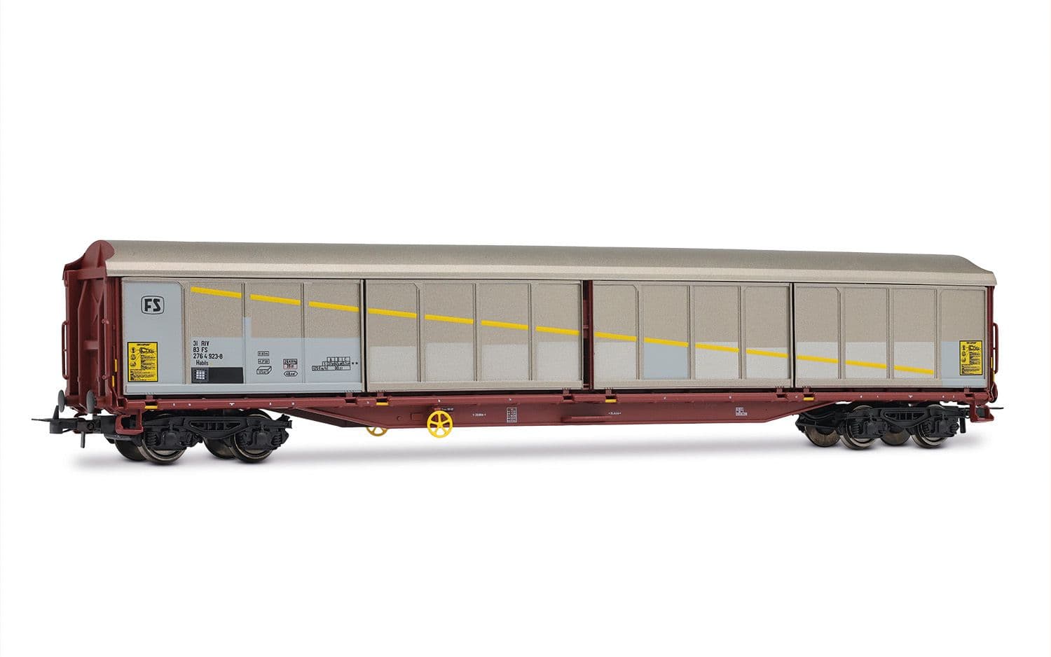 FS, 2-unit set of Habils closed wagons, in silver/brown livery with inclined and rounded FS logo, ep. V