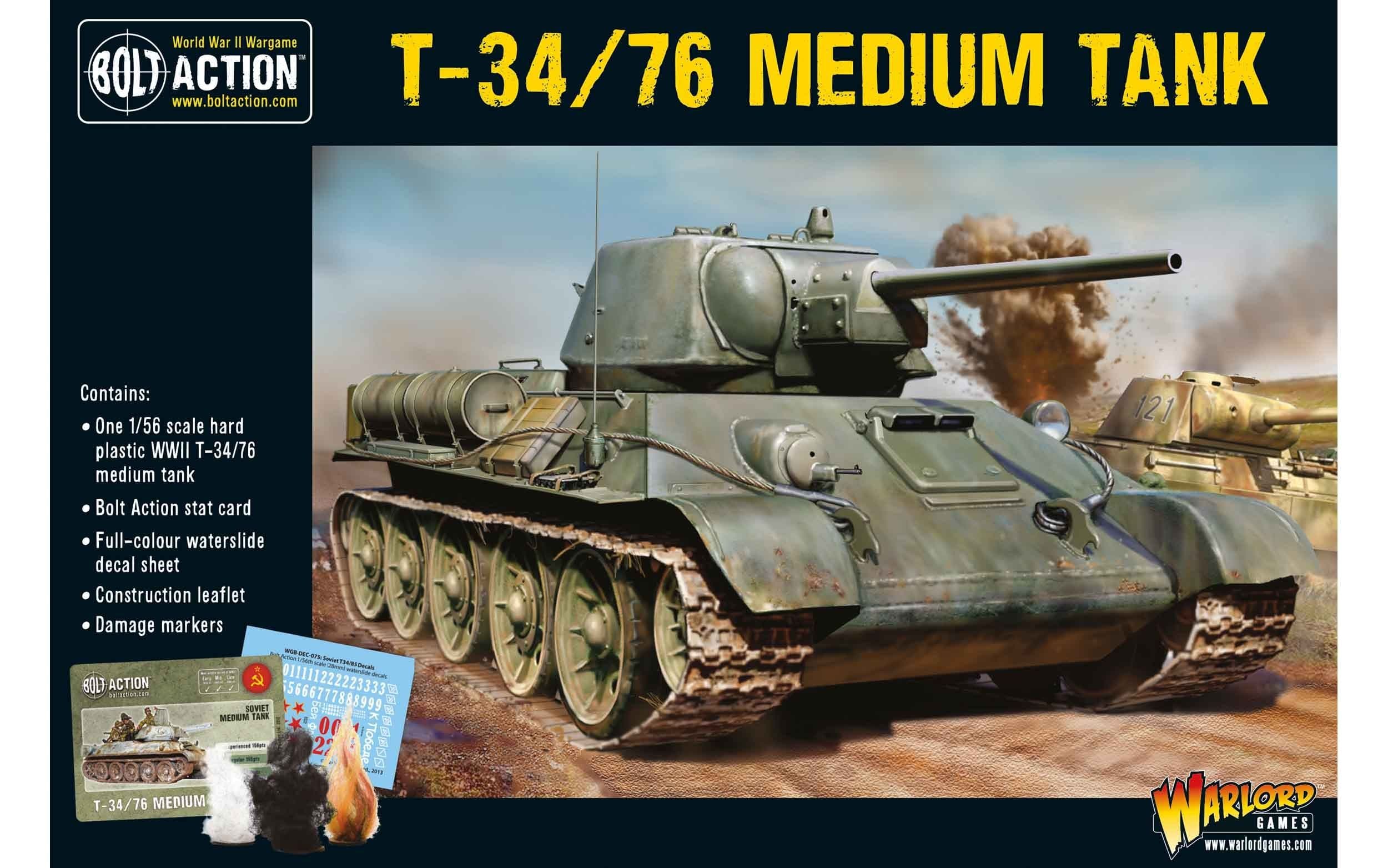 T34/76 Medium Tank 1:56 WWII Military Wargaming Figures Plastic Model Kit